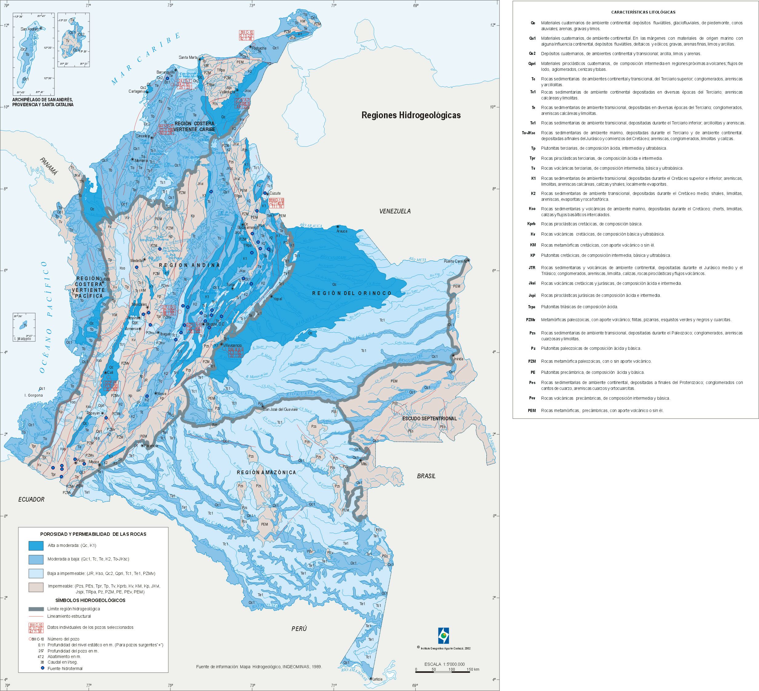Regiones hidrogeológicas de Colombia 2002 Tamaño completo