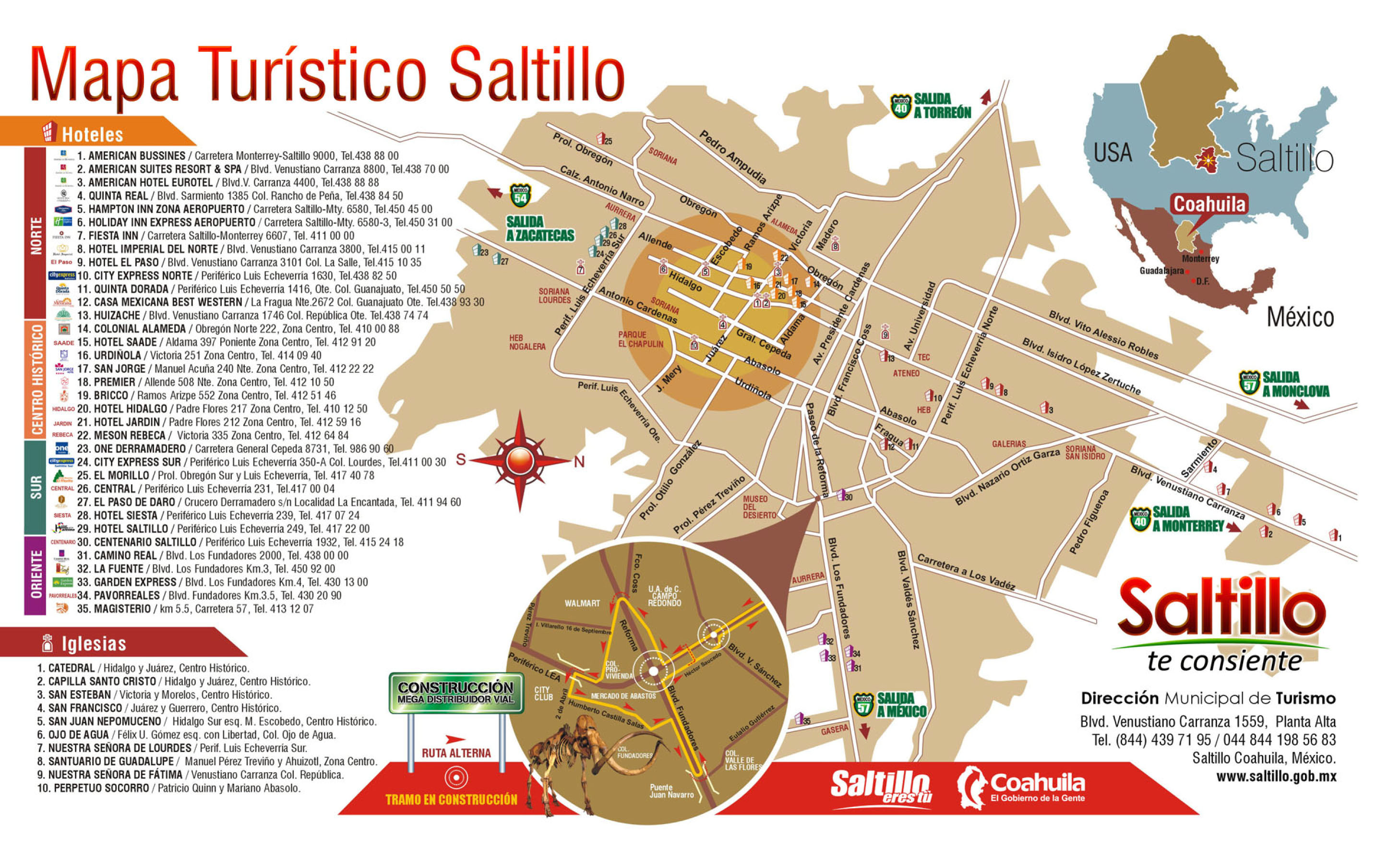 Tourist map of Saltillo - Full size