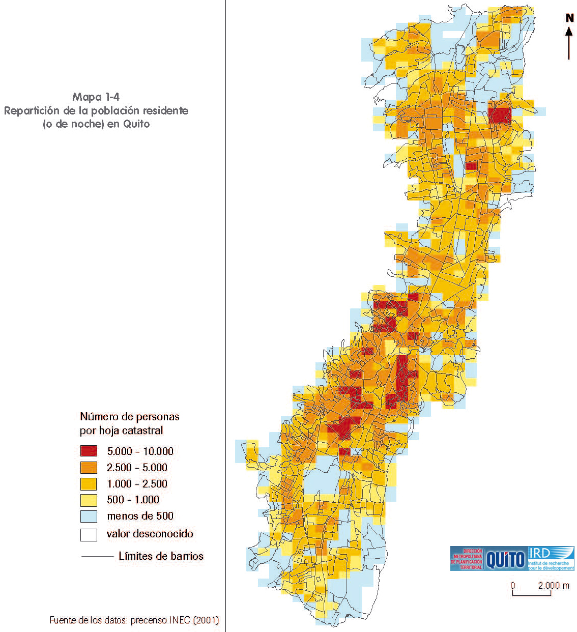 Distribution of the population of Quito at night 2001 Full size