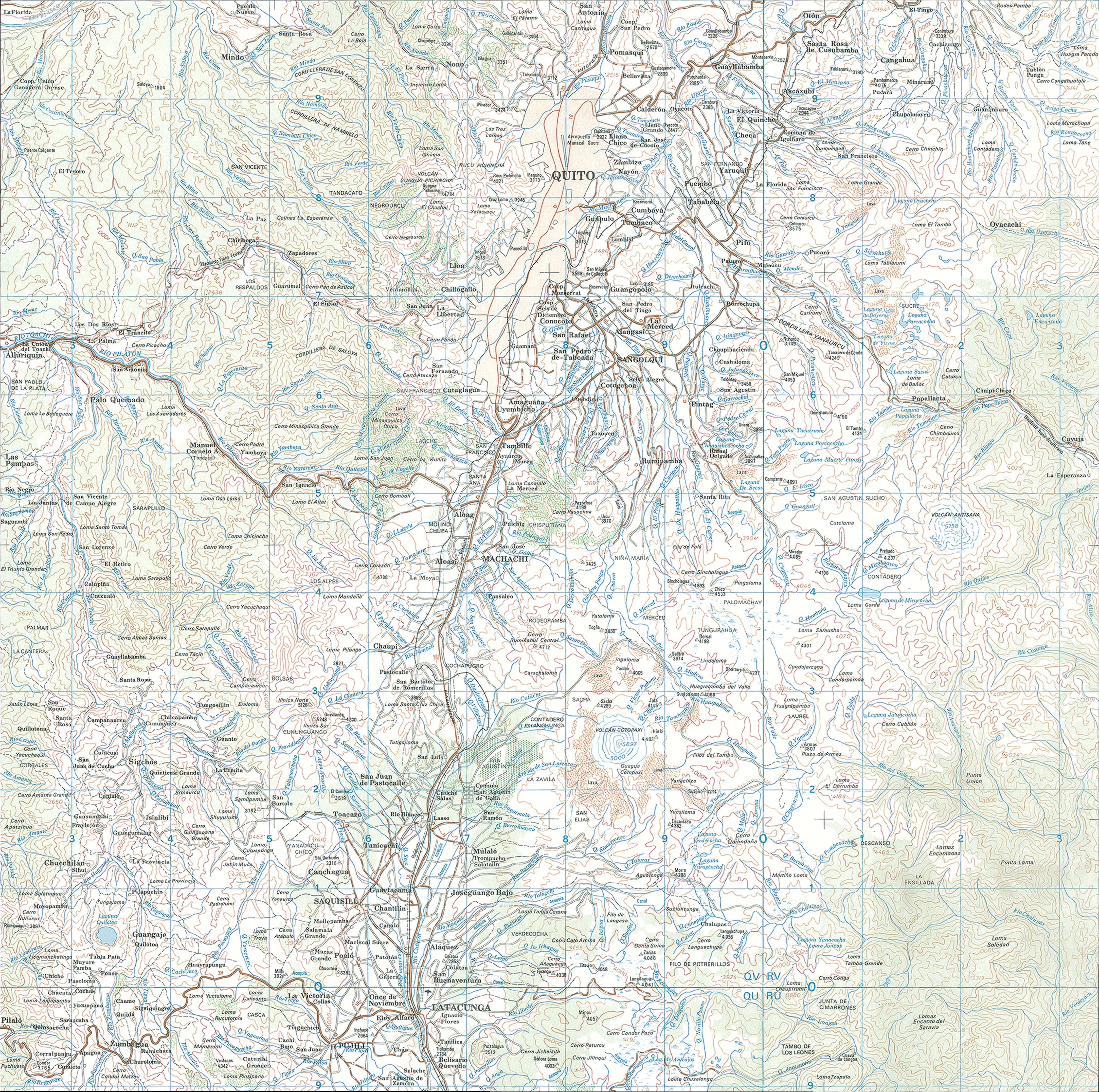 Topographic map of the region of Quito - Full size