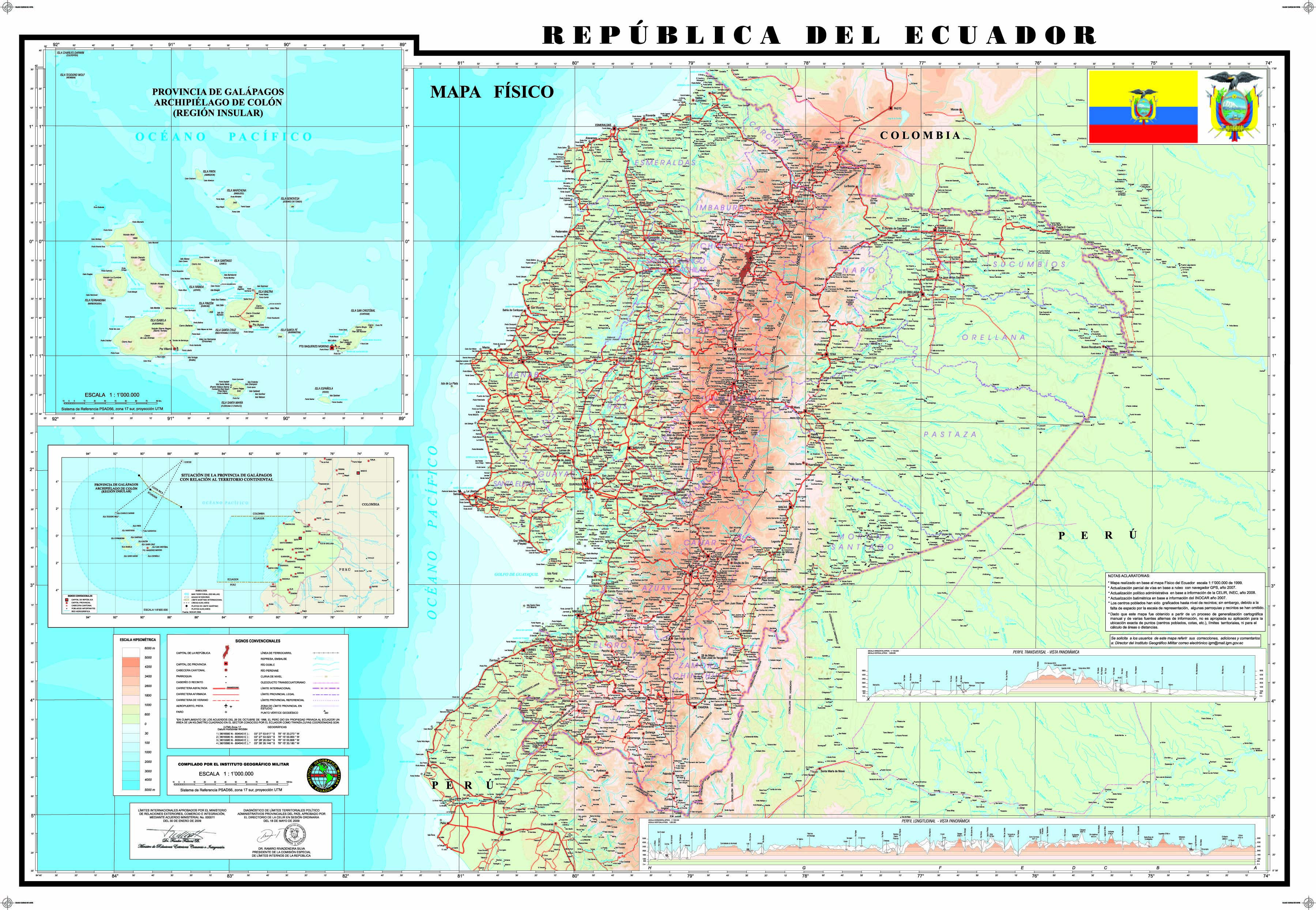Mapa Físico Del Ecuador 2009 Tamaño Completo