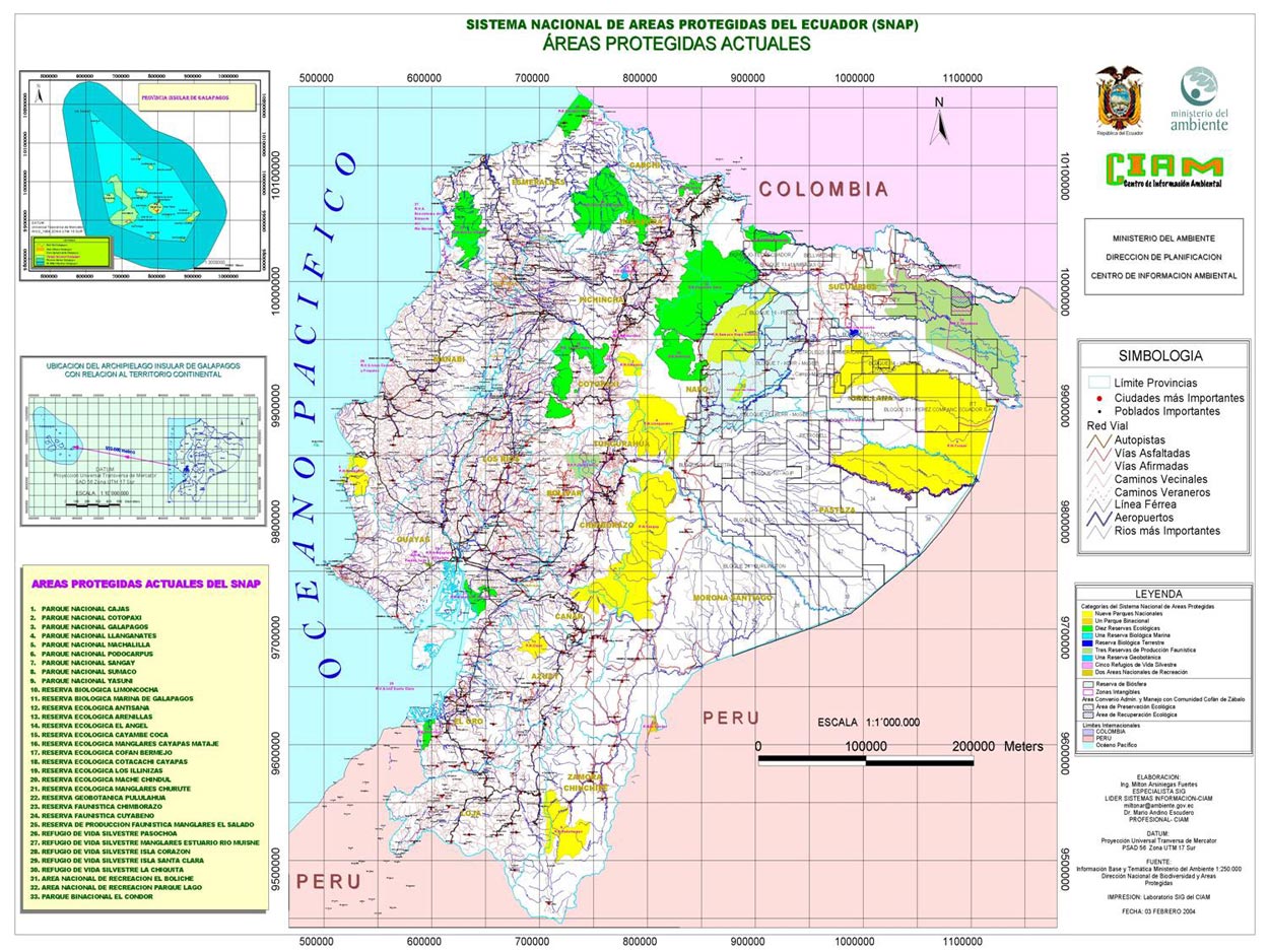 Áreas Protegidas Del Ecuador 2004 - Tamaño Completo