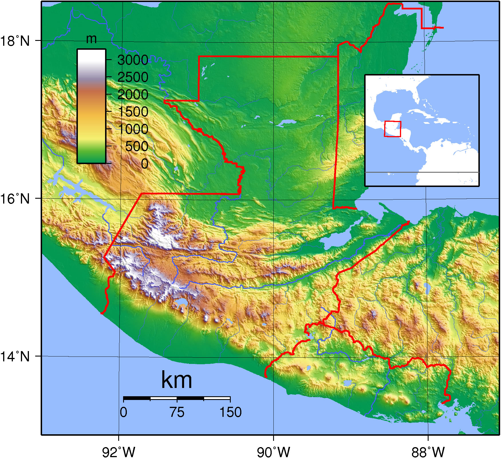 Mapa Físico De Guatemala 2007 Tamaño Completo Ex 6225