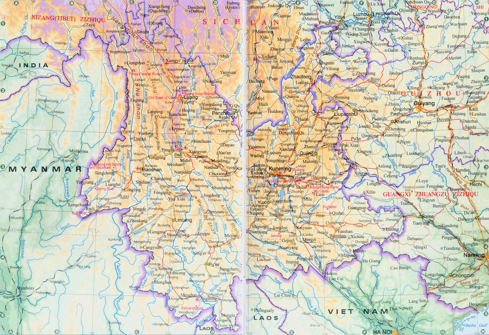 Карта провинции юньнань