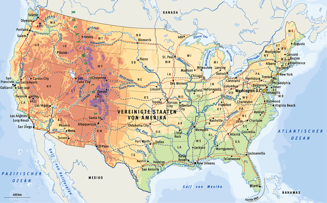 Mapa Físico De Estados Unidos Tamaño Completo Ex