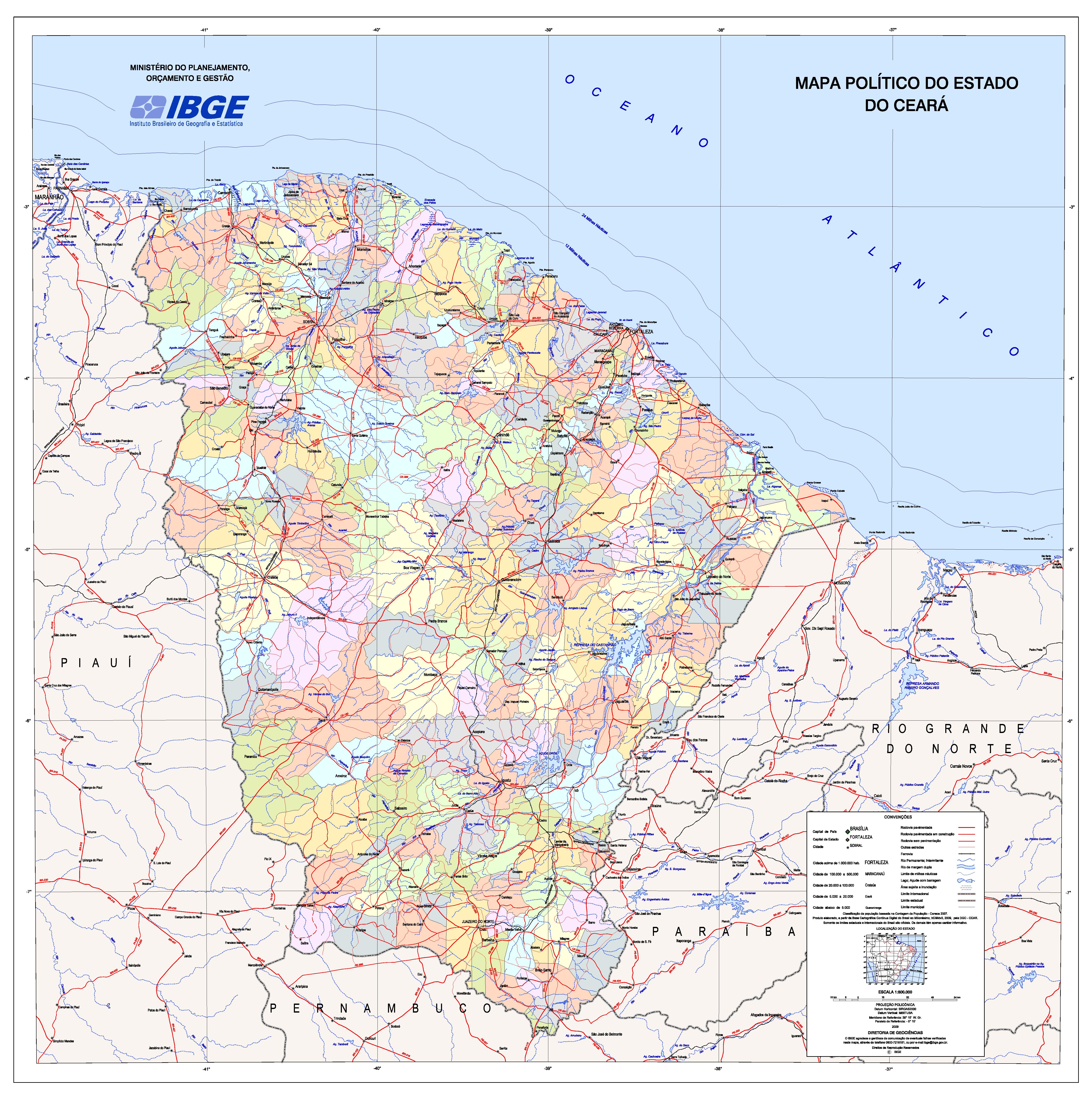 Political map of the State of Ceará, Brazil - Full size ...