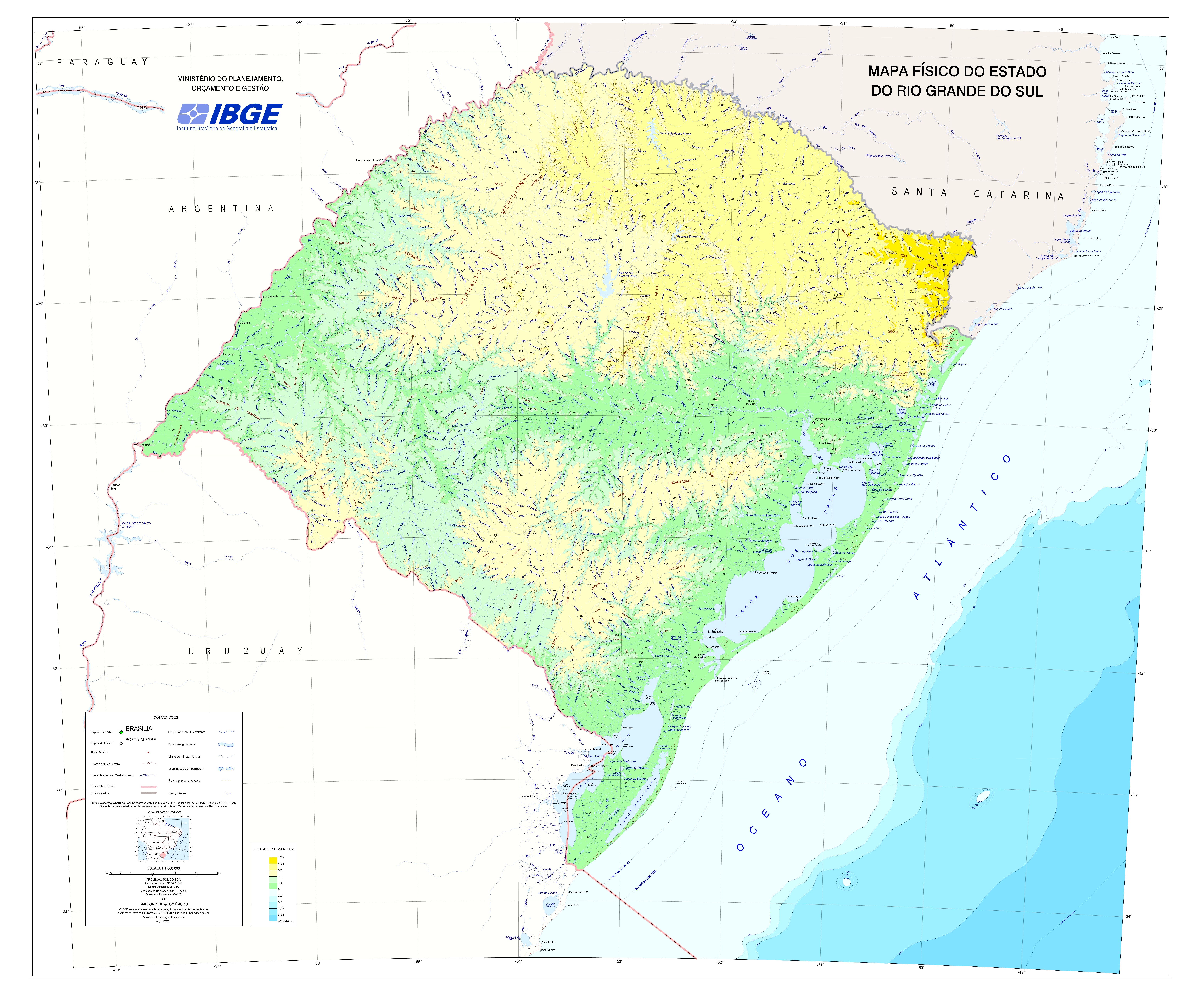 Physical Map Of The State Of Rio Grande Do Sul Brazil Full Size Gifex