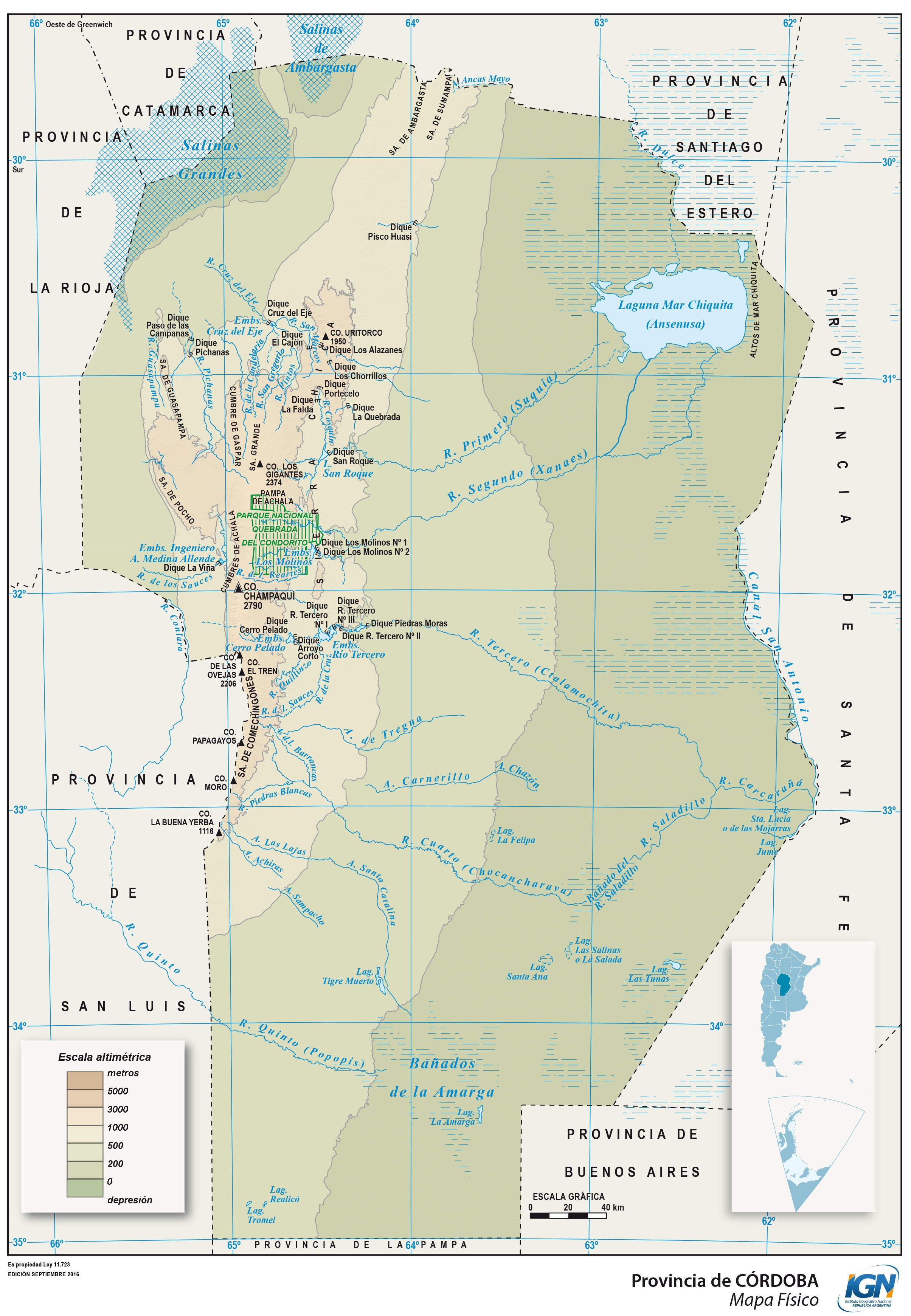 Physical map of the Province of Córdoba, Argentina - Full size | Gifex