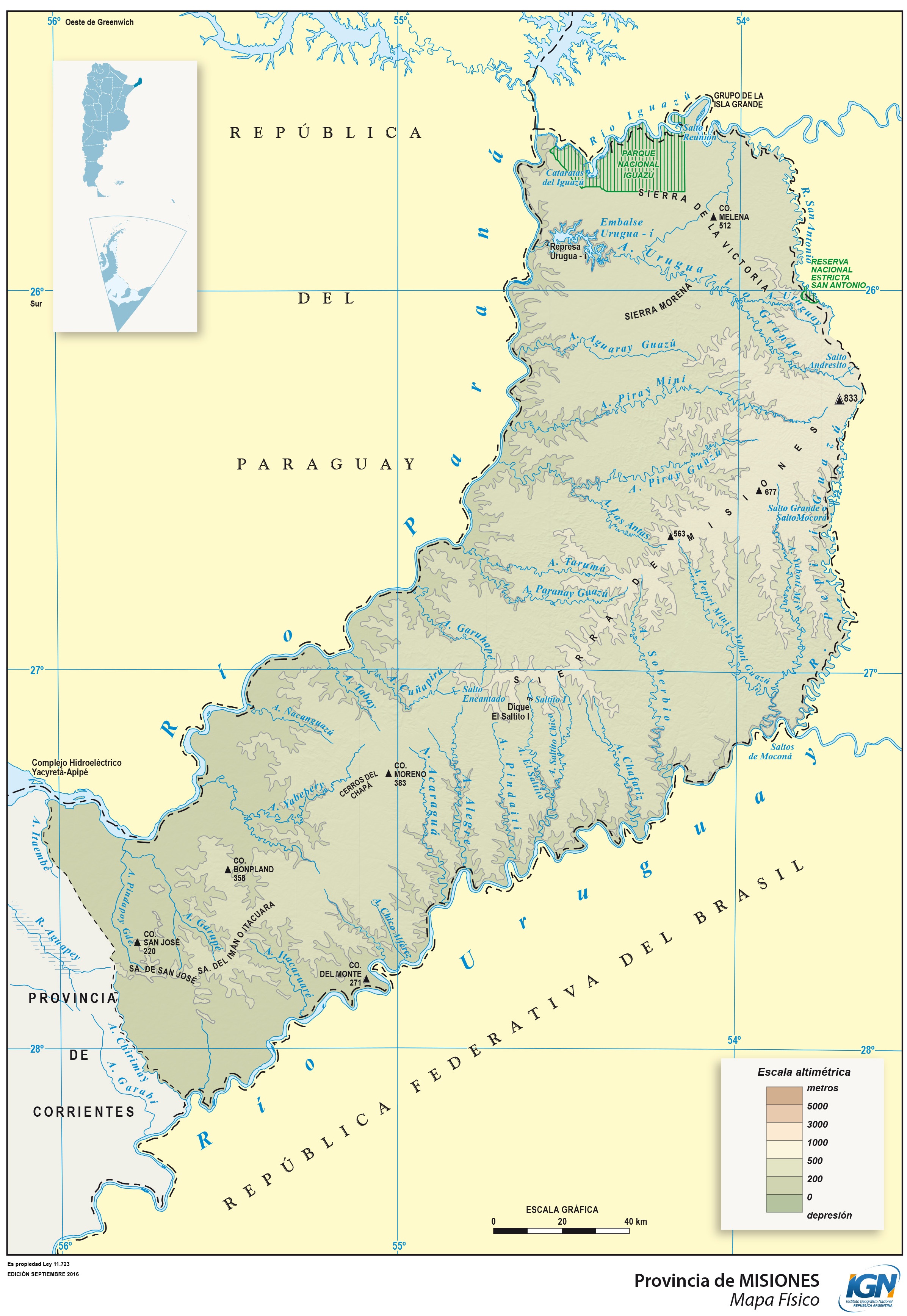 Mapa Físico De La Provincia De Misiones Argentina Tamaño Completo