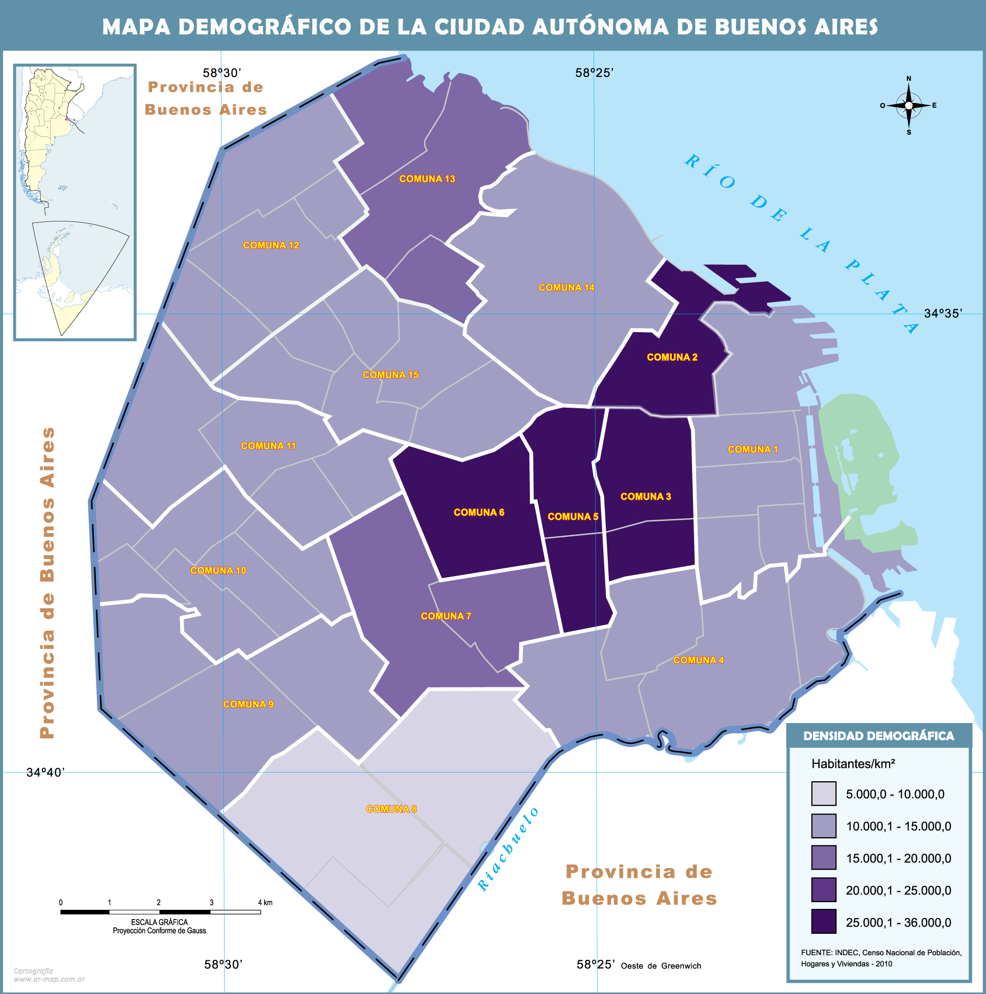 Mapa demográfico de la Ciudad de Buenos Aires Tamaño completo Gifex