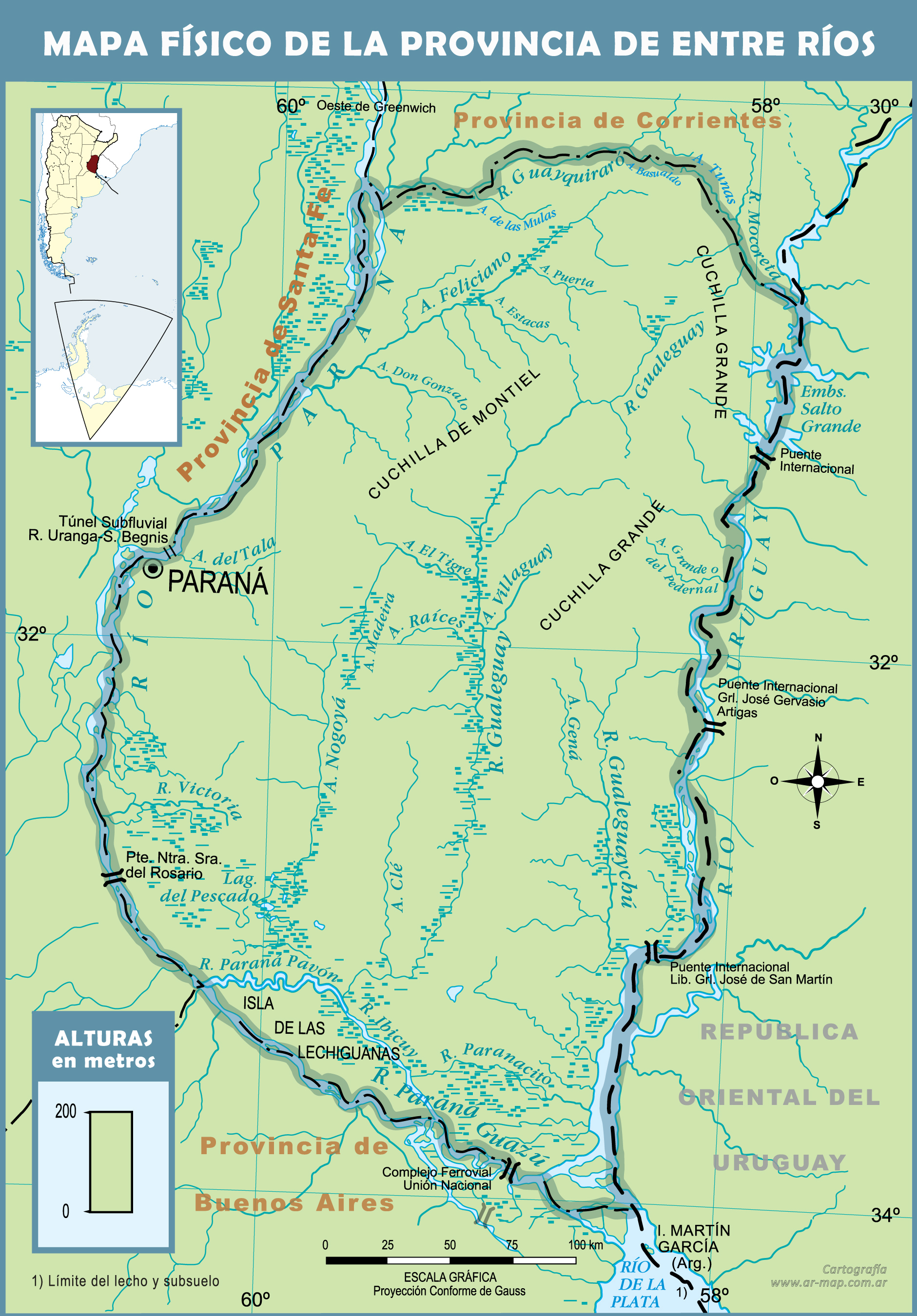 Physical map of the Province of Entre Ríos, Argentina | Gifex