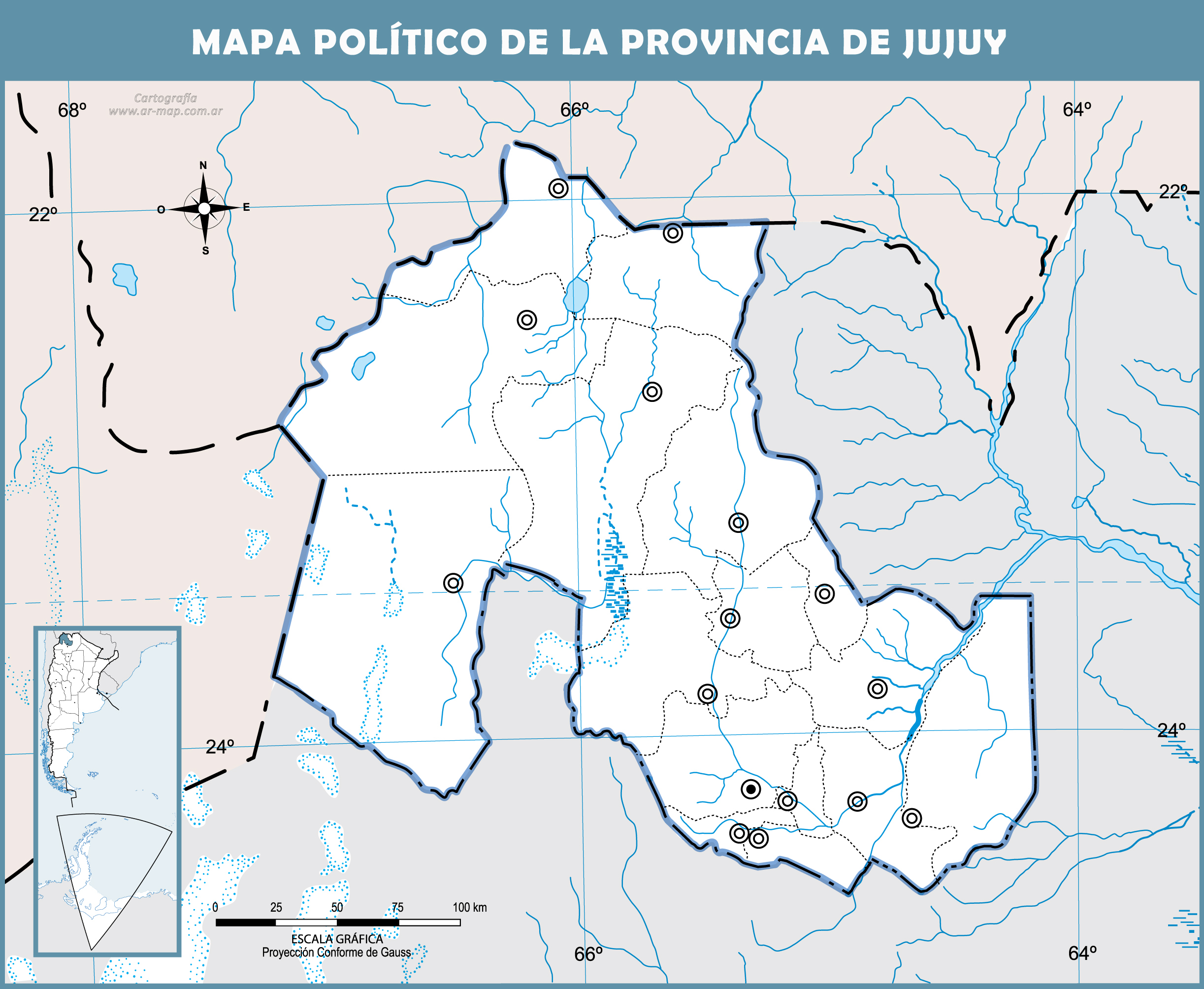 Blank political map of the Province of Jujuy, Argentina | Gifex