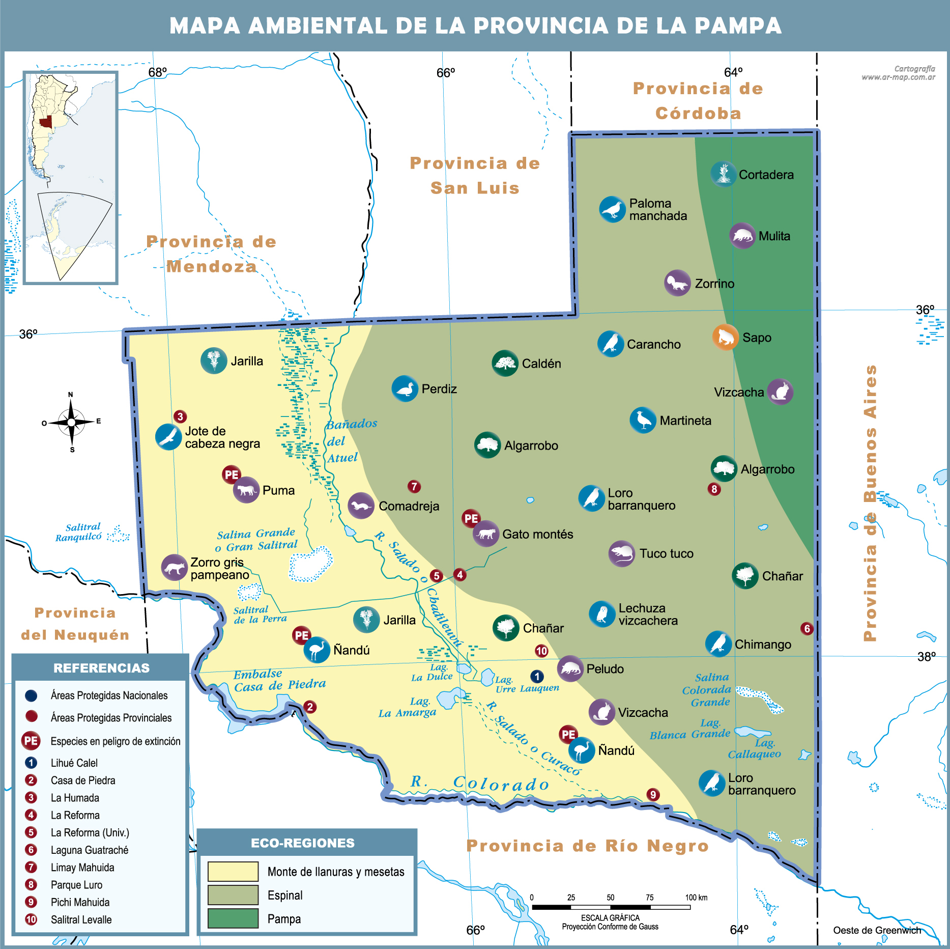 La Pampa - Environmental map of the Province of La Pampa, Argentina | Gifex