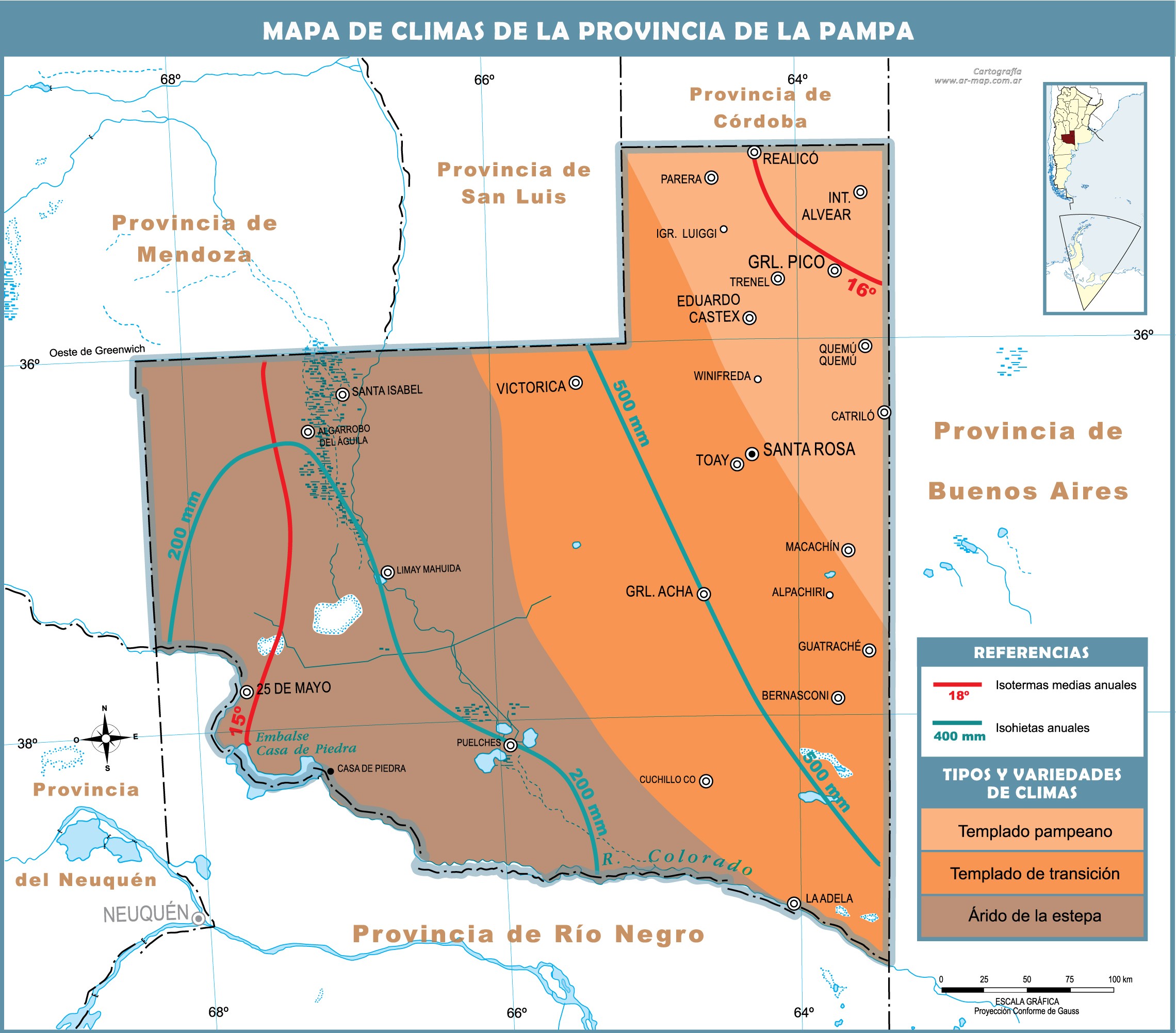 Climatic map of the Province of La Pampa | Gifex