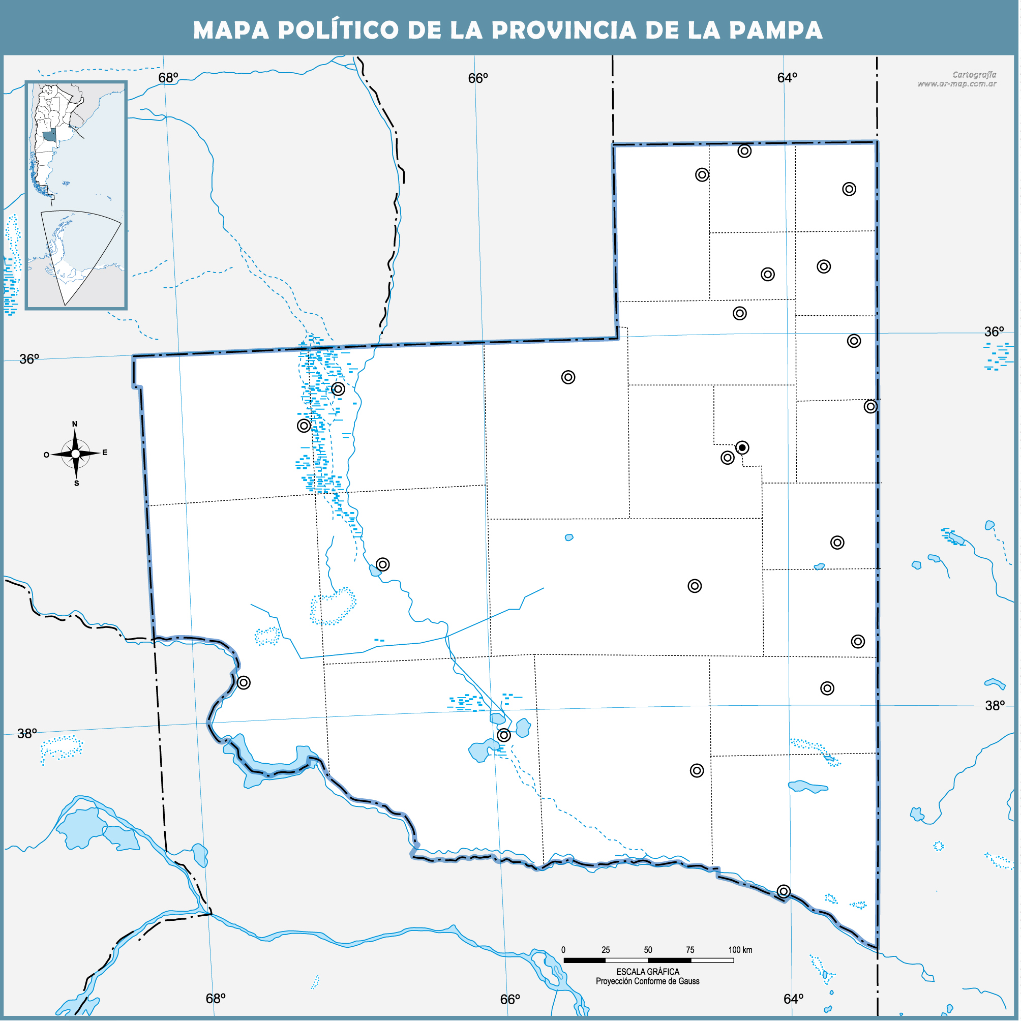 Blank political map of the Province of La Pampa | Gifex