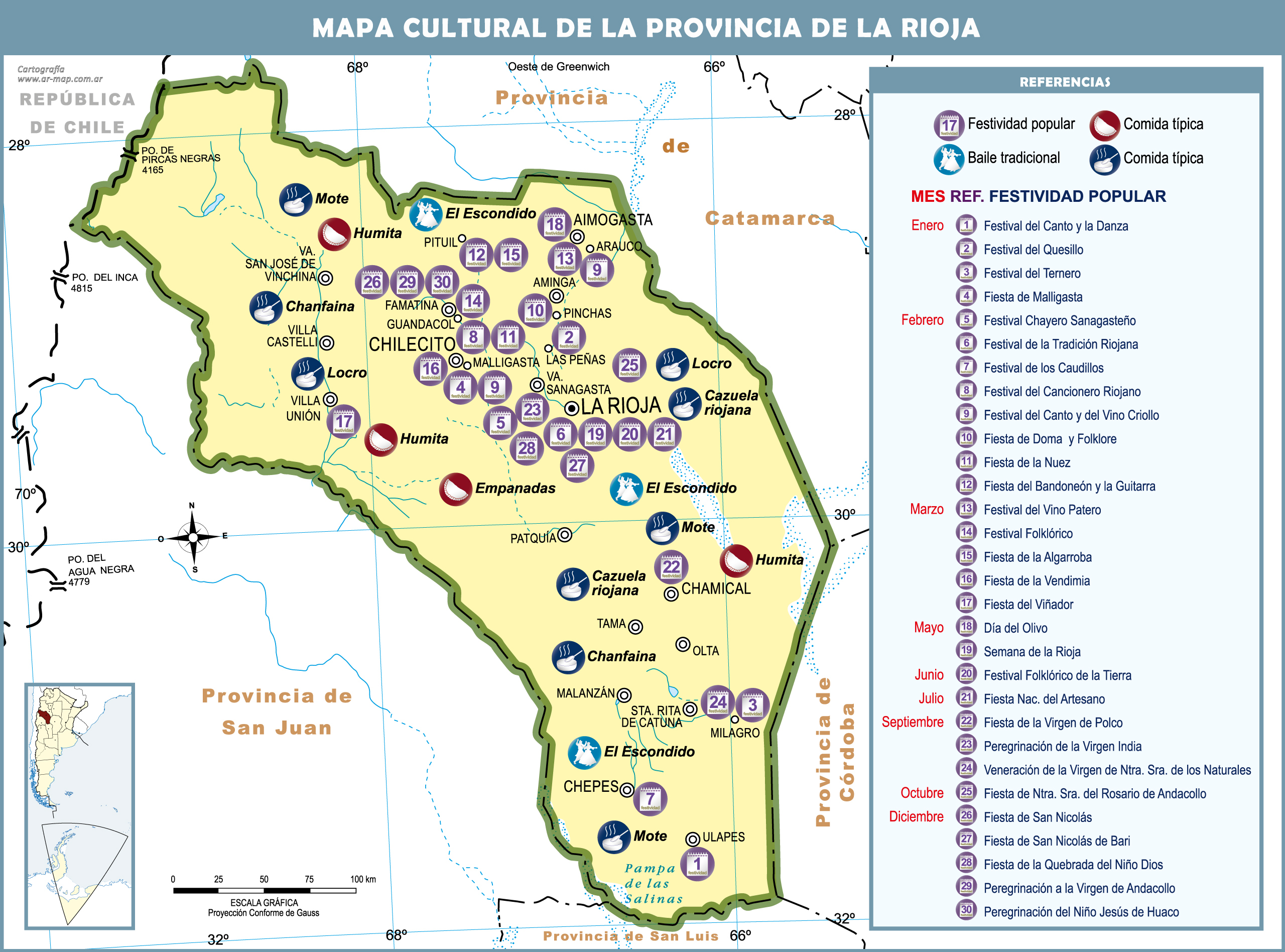 Cultural Map Of The Province Of La Rioja Argentina Ex 7142