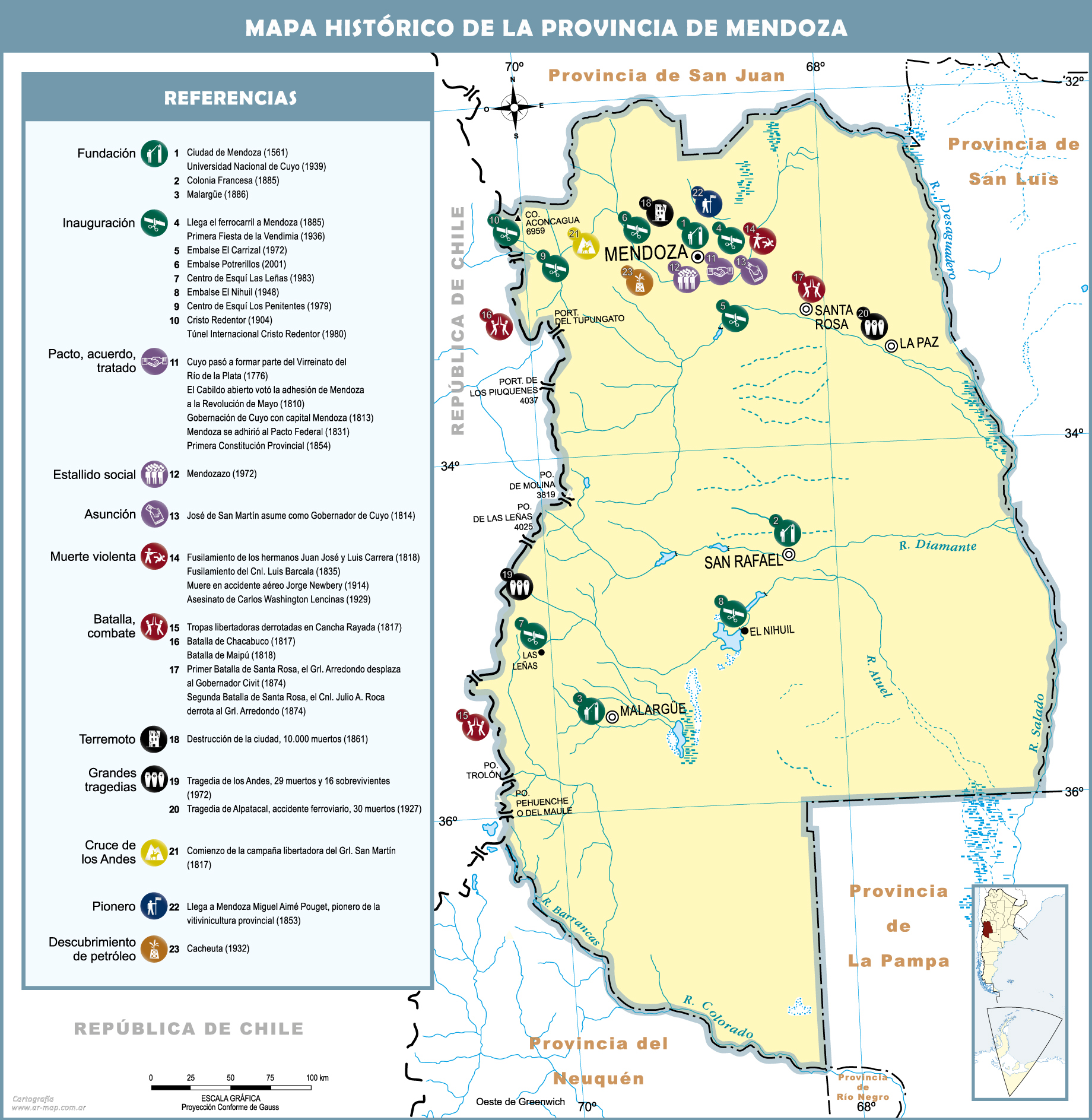 Mendoza - Historical Map Of The Province Of Mendoza, Argentina 