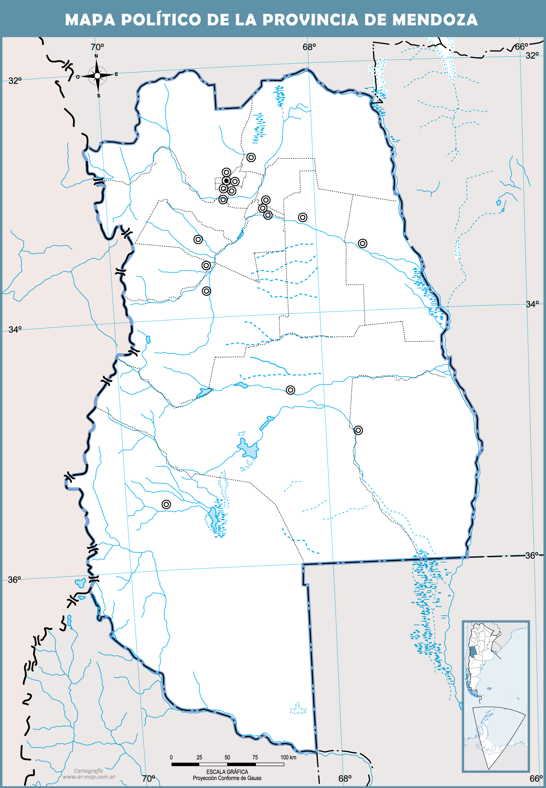 Blank political map of the Province of Mendoza | Gifex