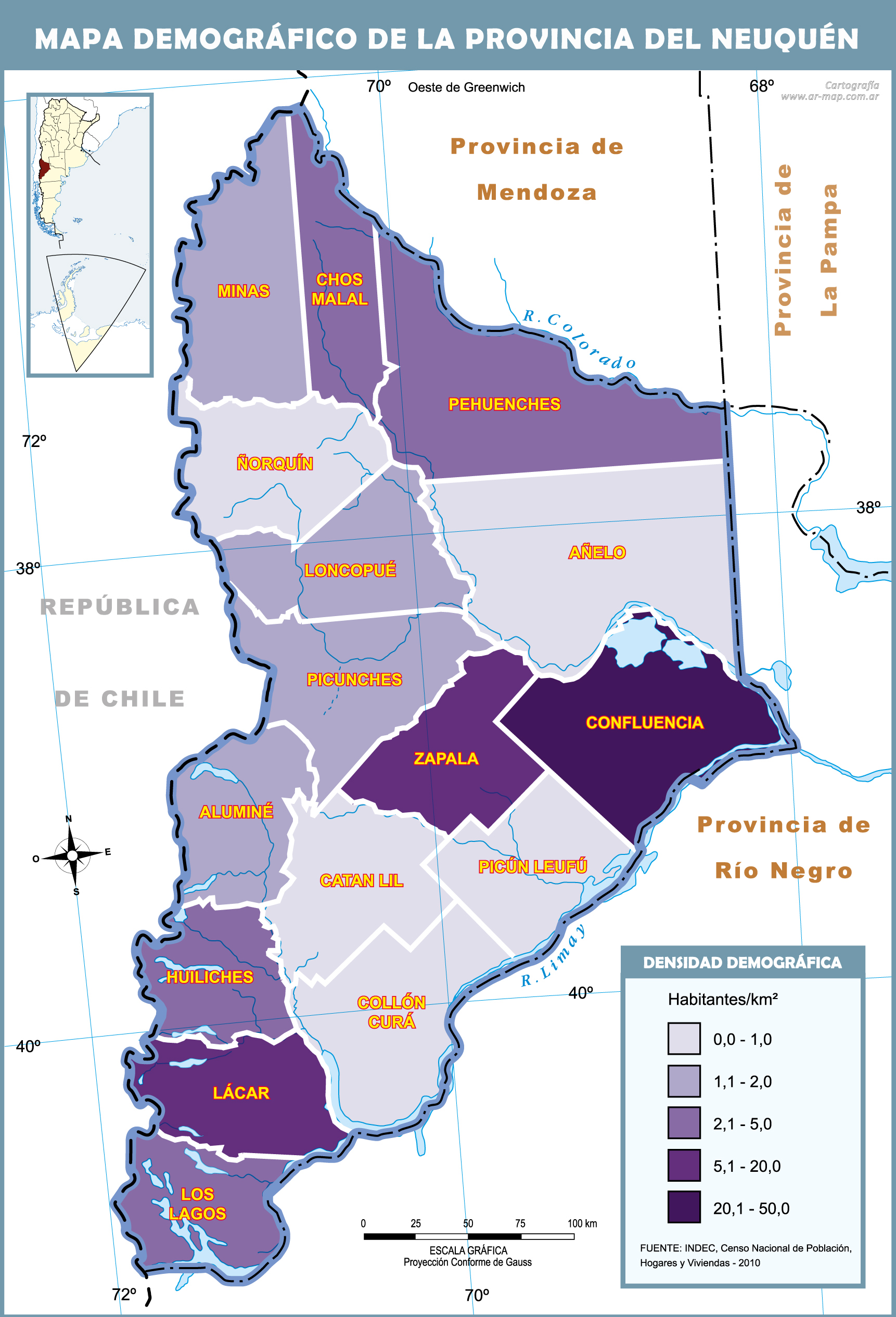 Demographic Map Of The Province Of Neuqu N Gifex   Demographic Map Of The Province Of Neuquen 