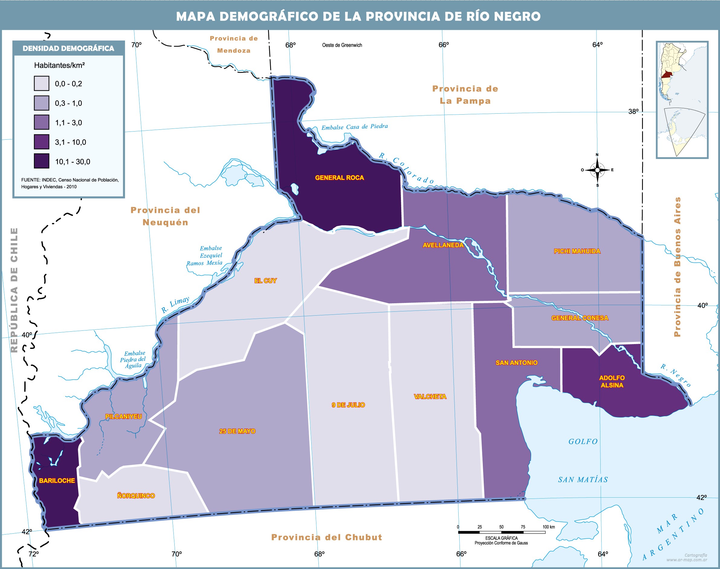 Demographic map of the Province of Rio Negro, Argentina | Gifex