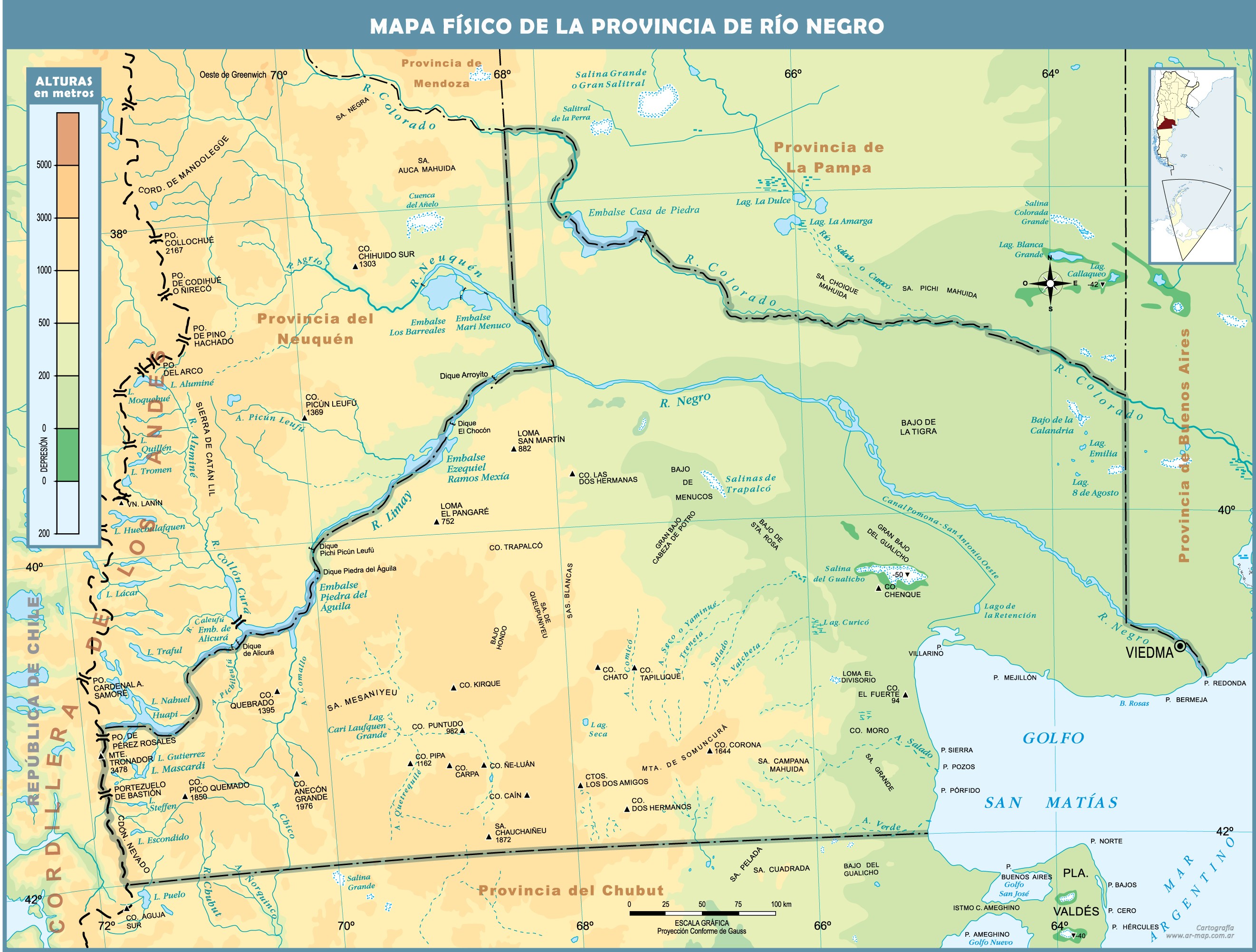 Physical map of the Province of Río Negro, Argentina | Gifex