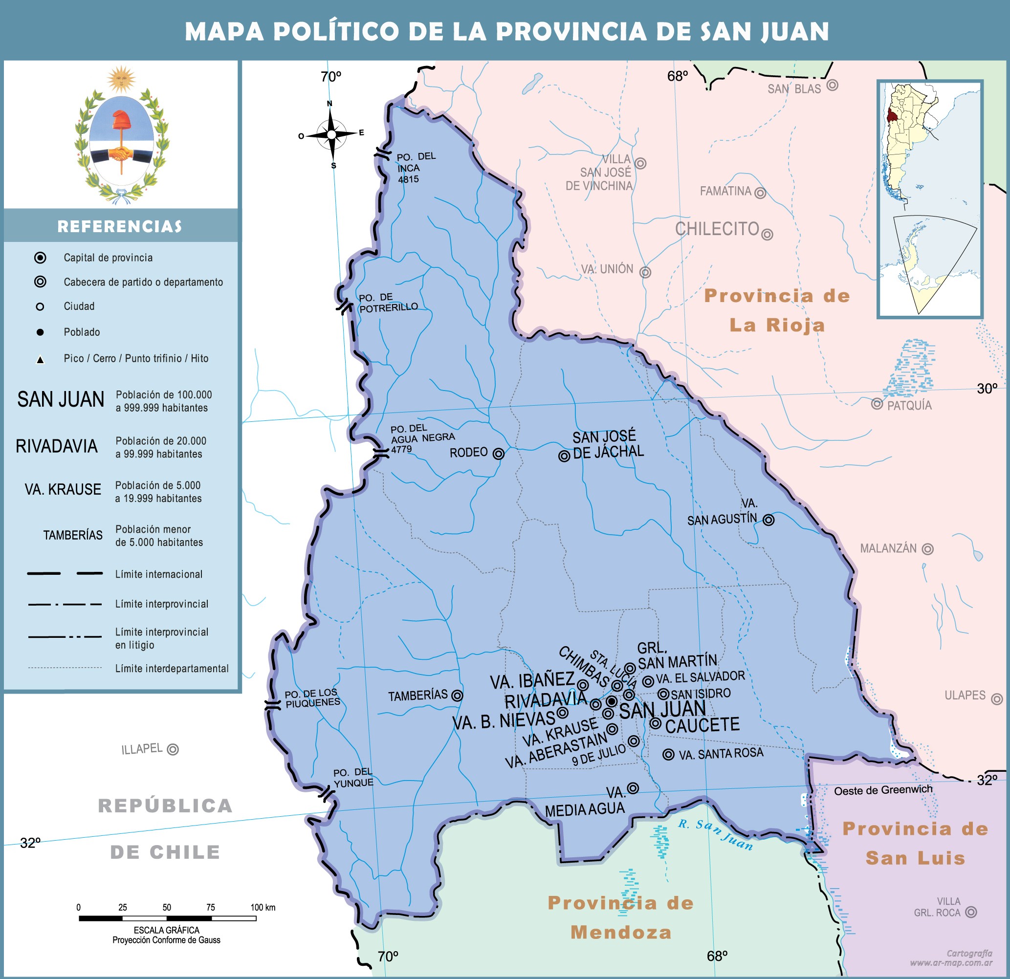 Mapa político de la Provincia de San Juan, Argentina | Gifex