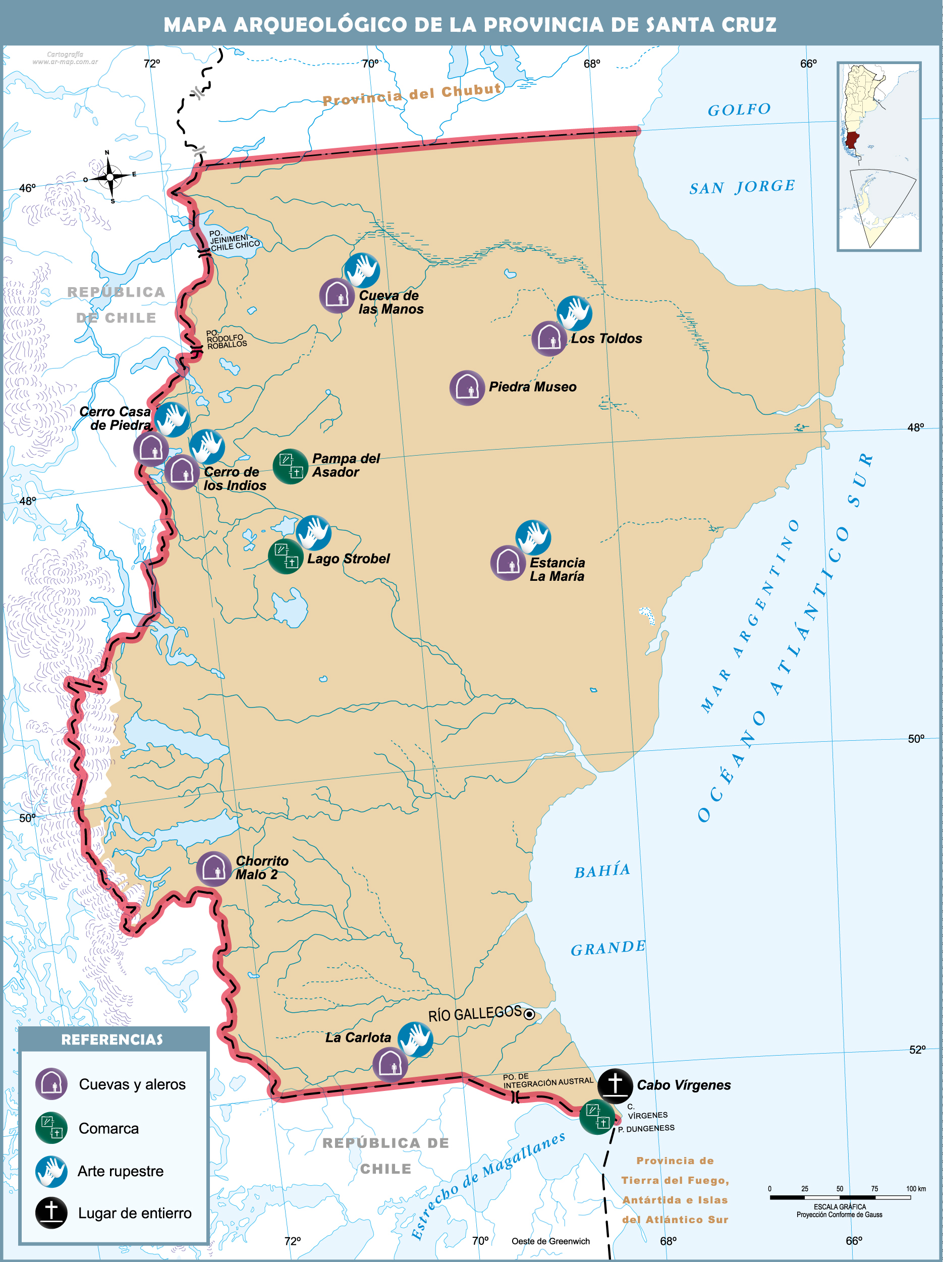 Archaeological map of the Province of Santa Cruz, Argentina | Gifex