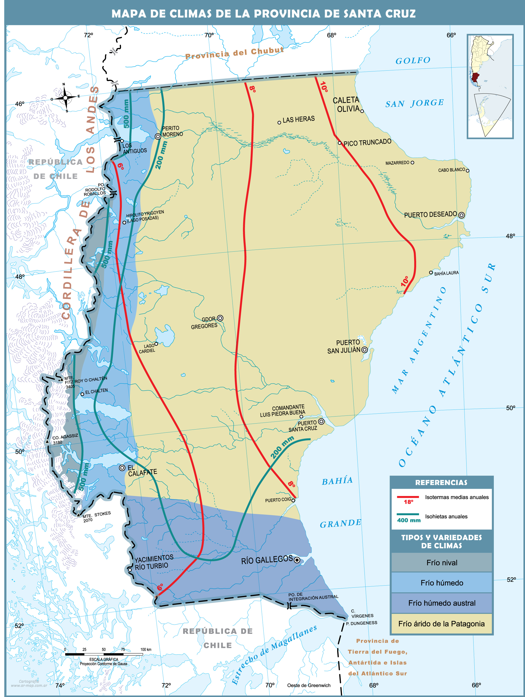 Mapa clim tico de la Provincia de Santa Cruz Argentina Gifex