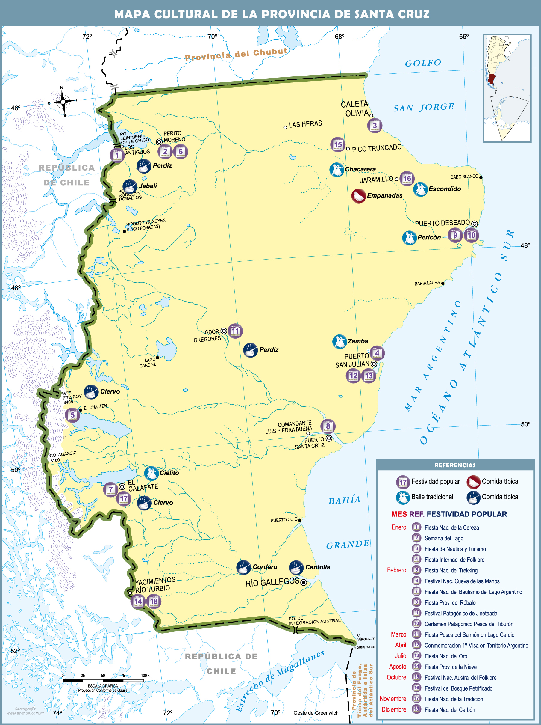 Cultural Map Of The Province Of Santa Cruz, Argentina 