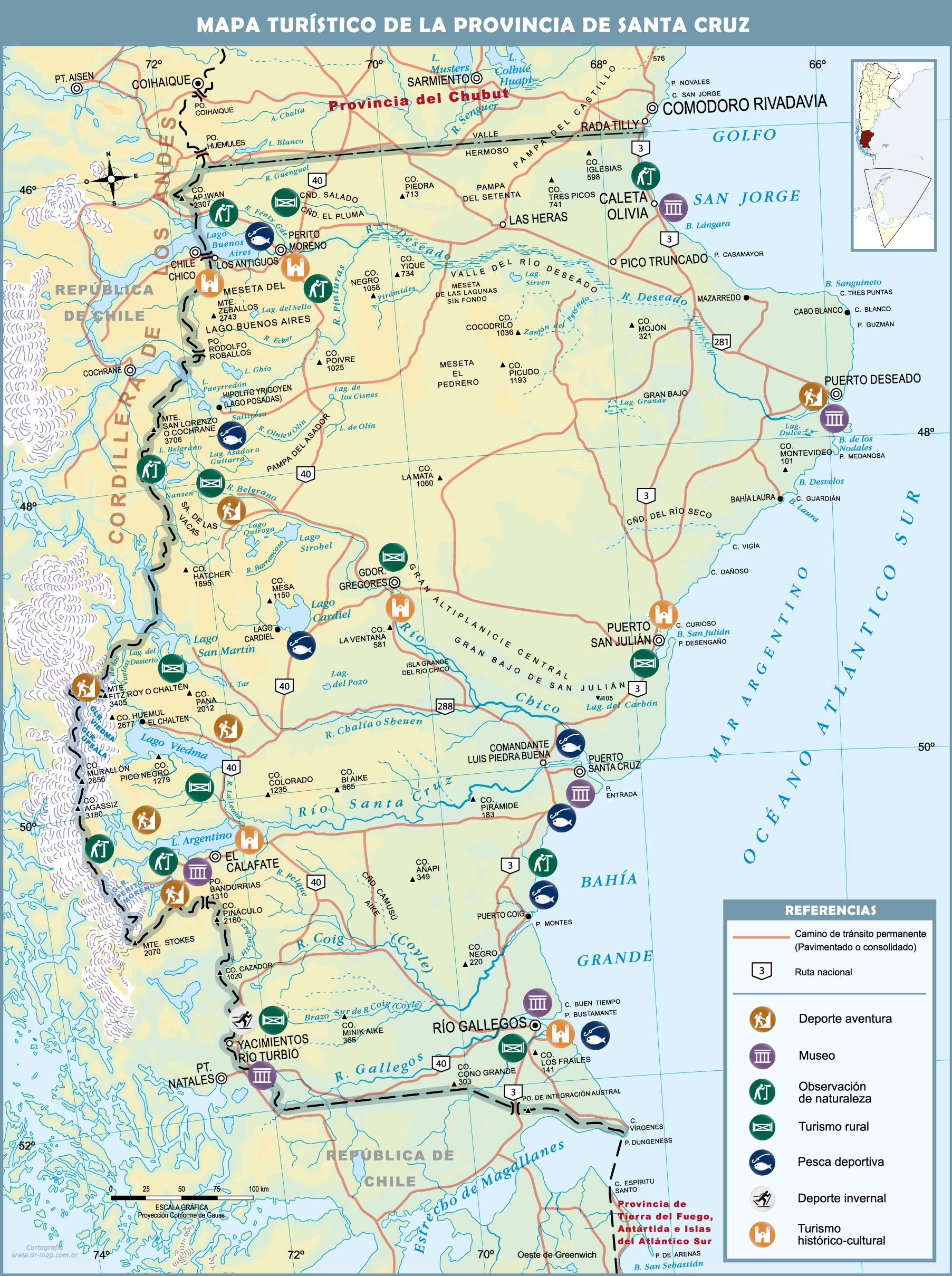 Mapa turístico de la Provincia de Santa Cruz, Argentina Gifex