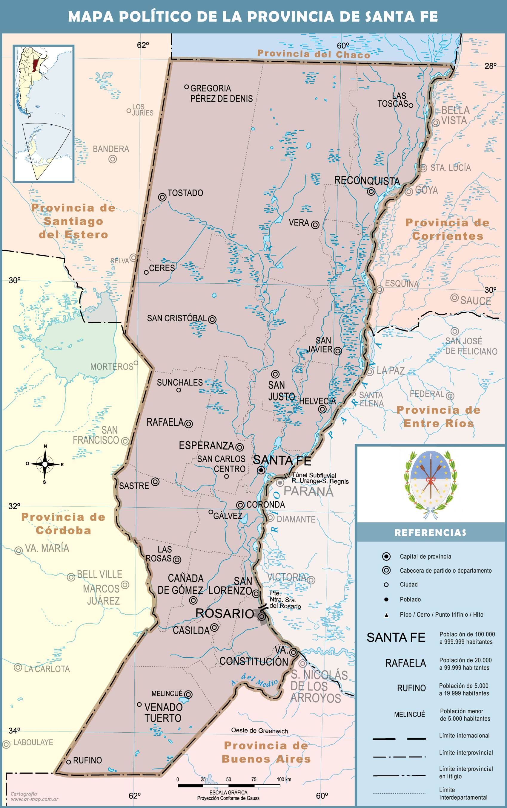 Mapa Político De La Provincia De Santa Fe Argentina Tamaño Completo