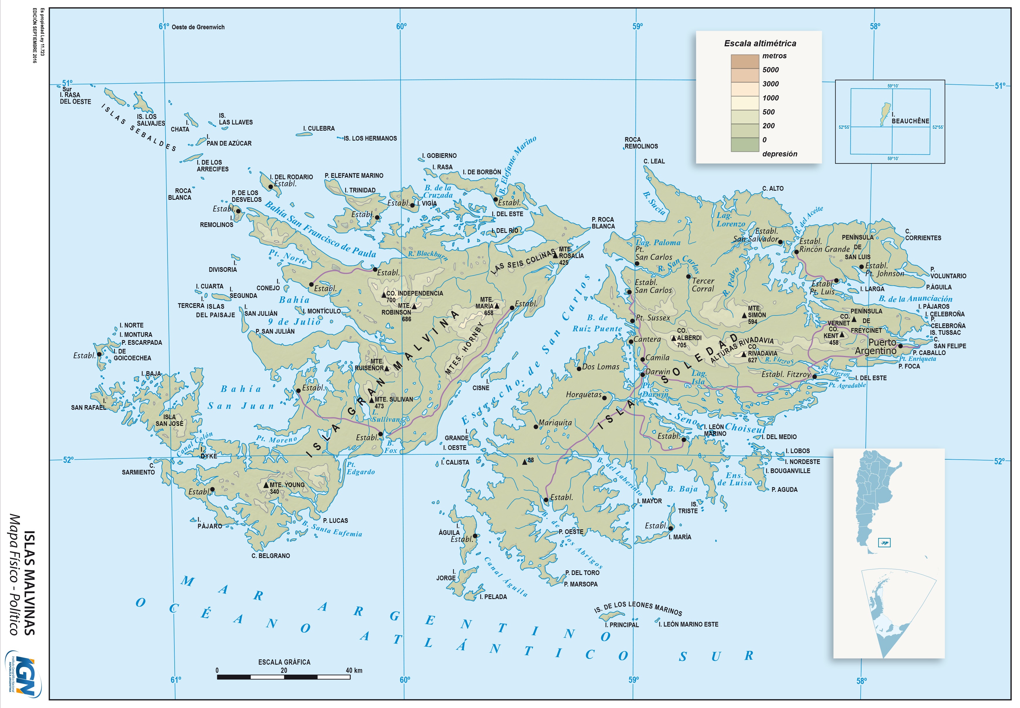 Physical Map Of The Falkland Islands Ex