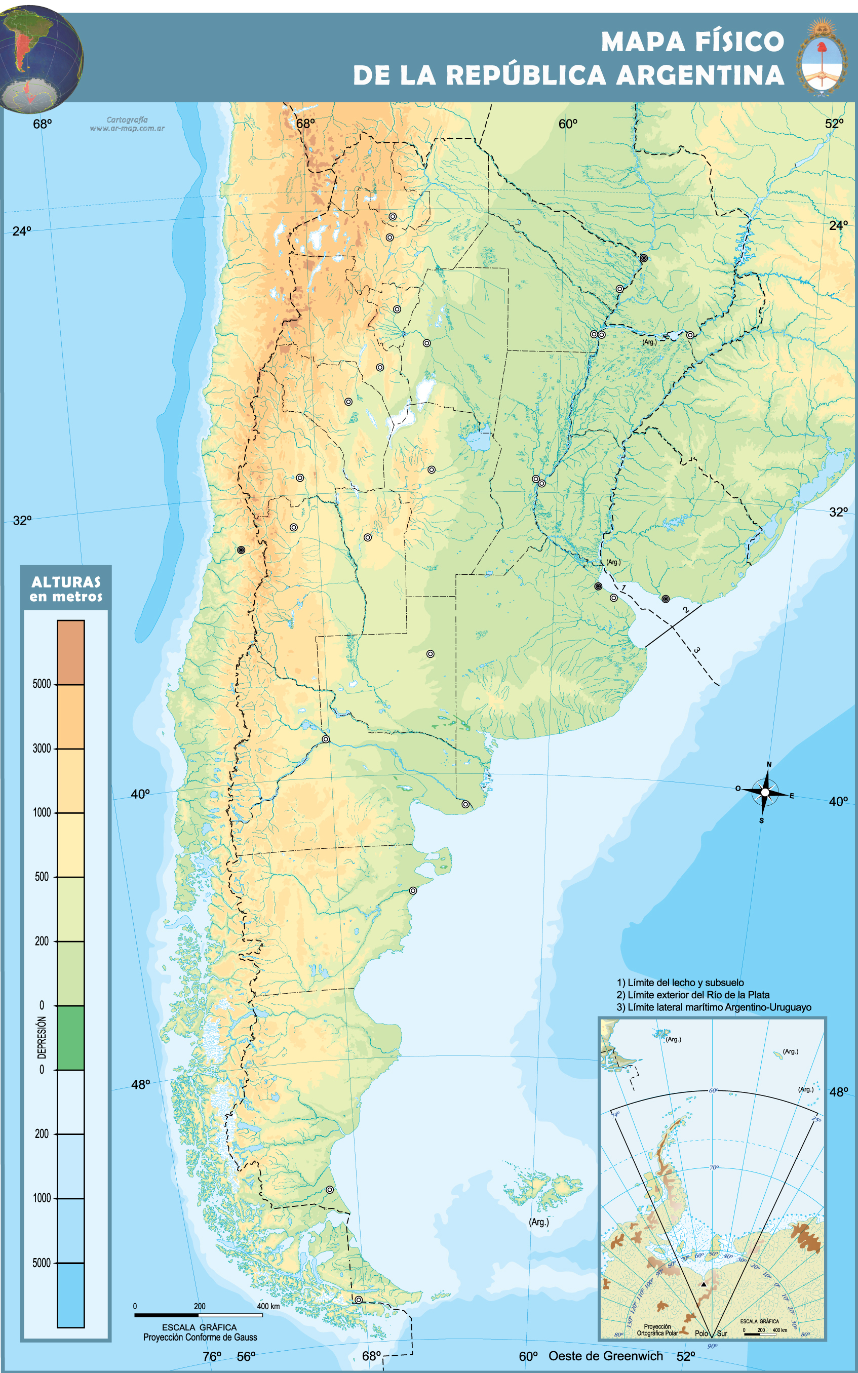 Blank Bathymetric Topographic Map Of Argentina 