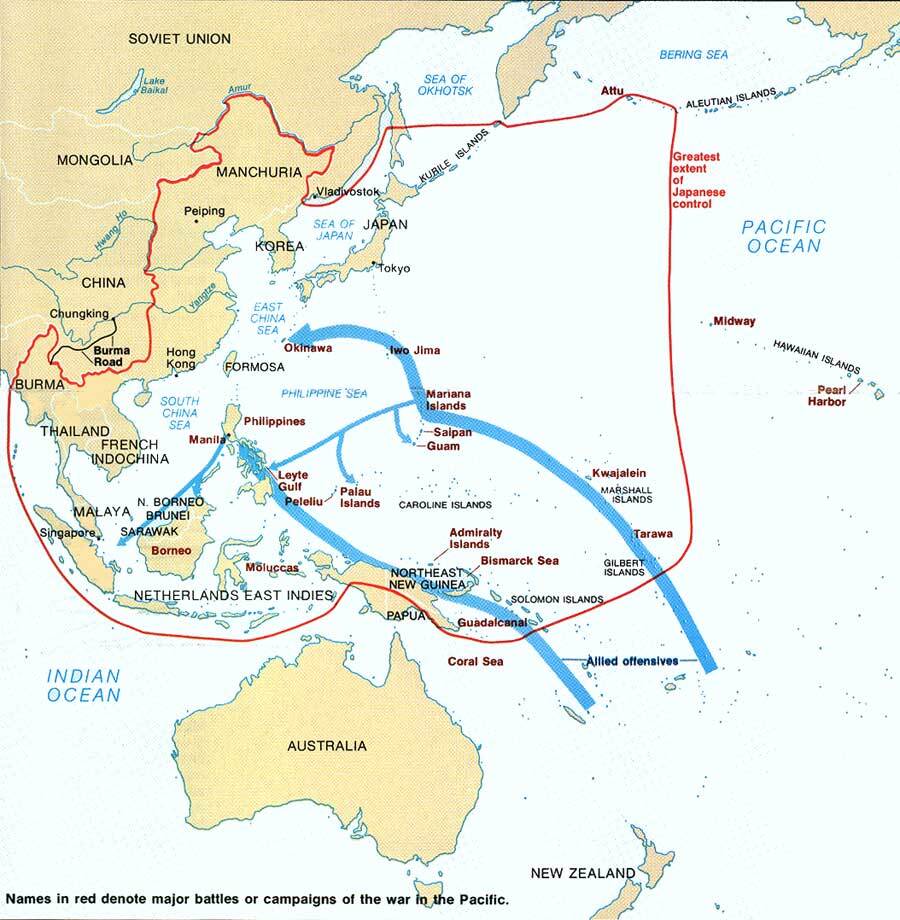 Greatest Extent Of Japanese Advance Aug 1942 