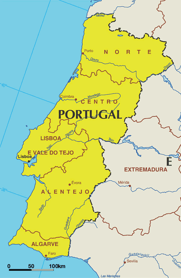 Mapa da europa com o mapa destacado de portugal