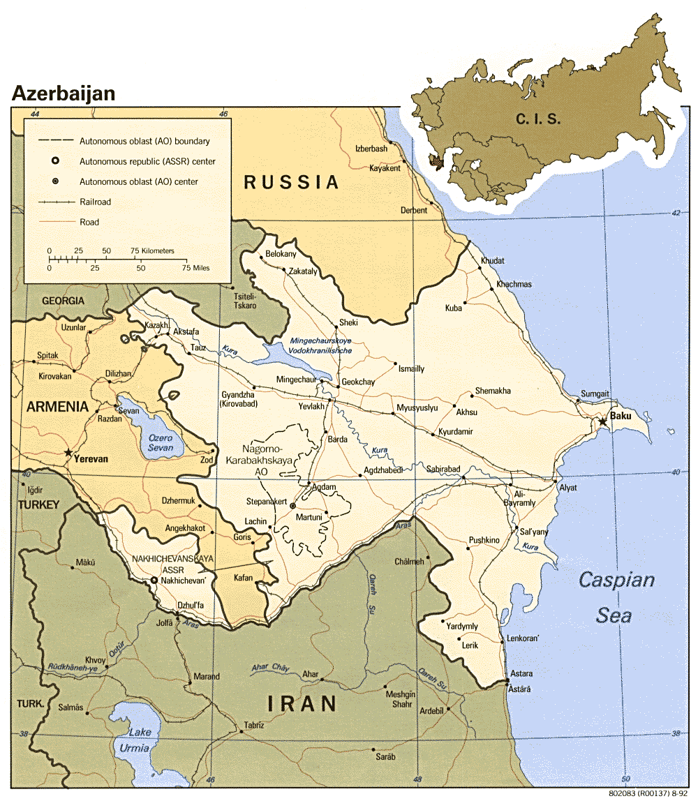 Mapa Politico De Azerbaiyan 1992 