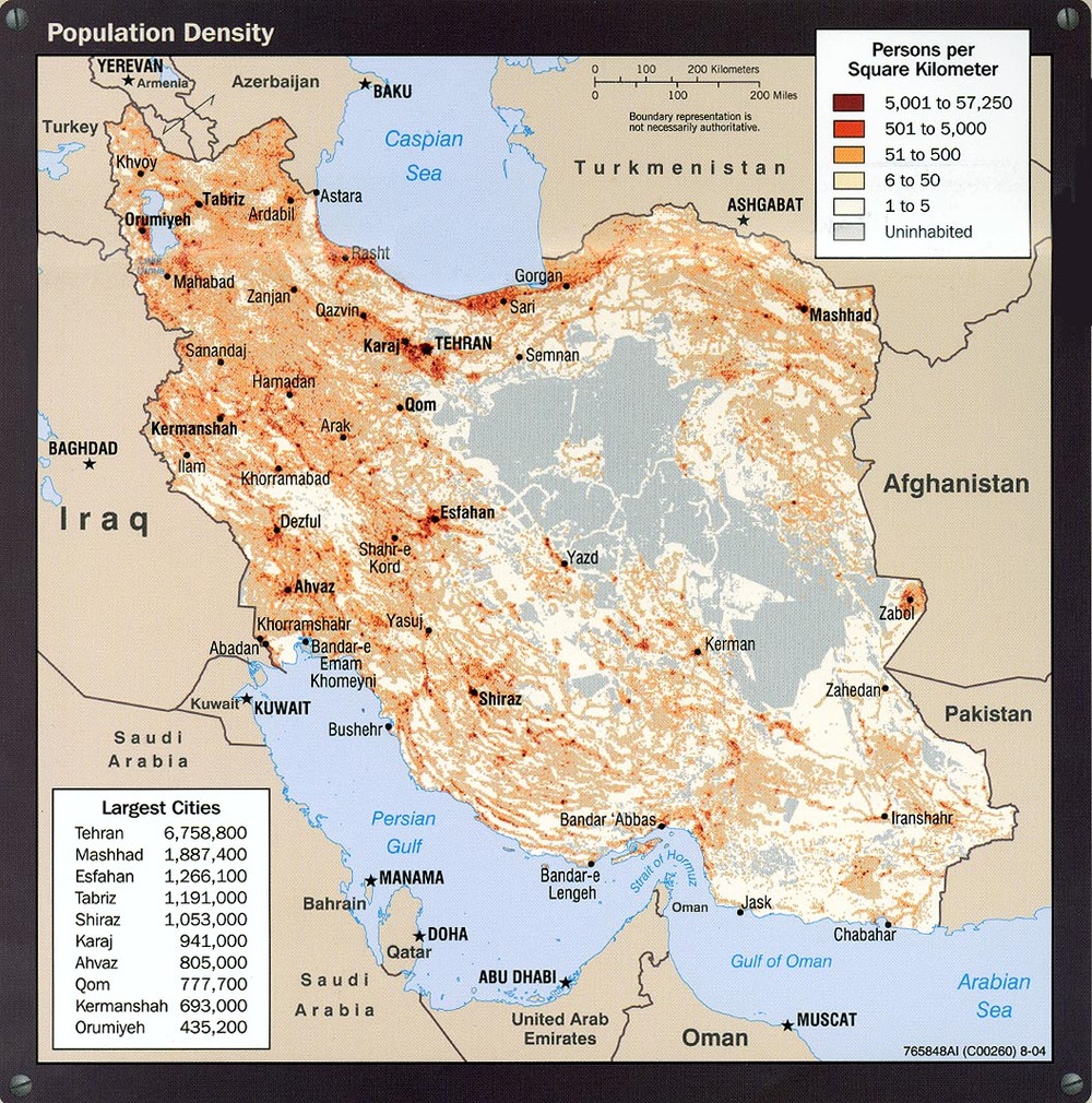 Iran Population Density Map