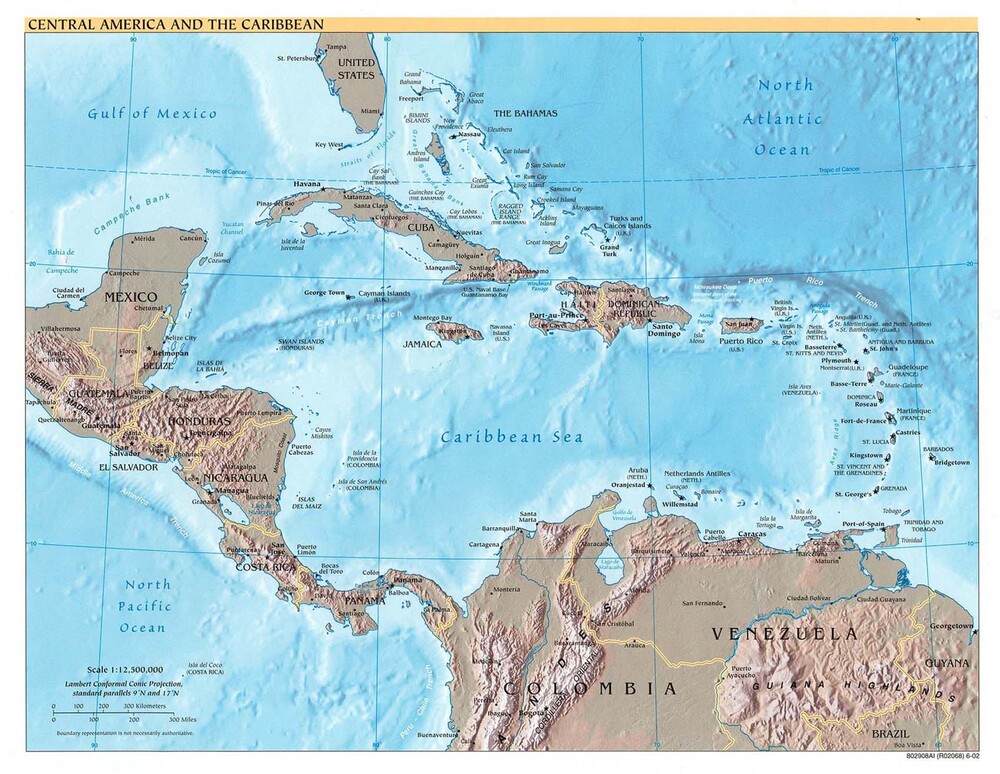 Central America And The Caribbean Physical Map Full Size Ex