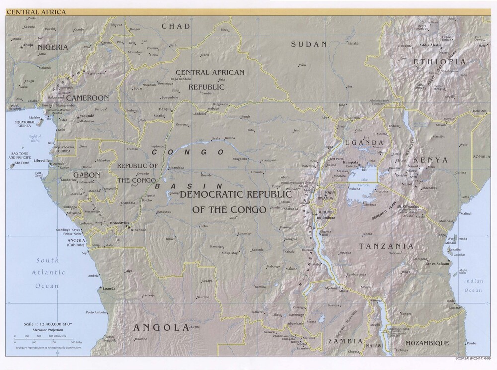 Central Africa Physical Map Full Size Ex