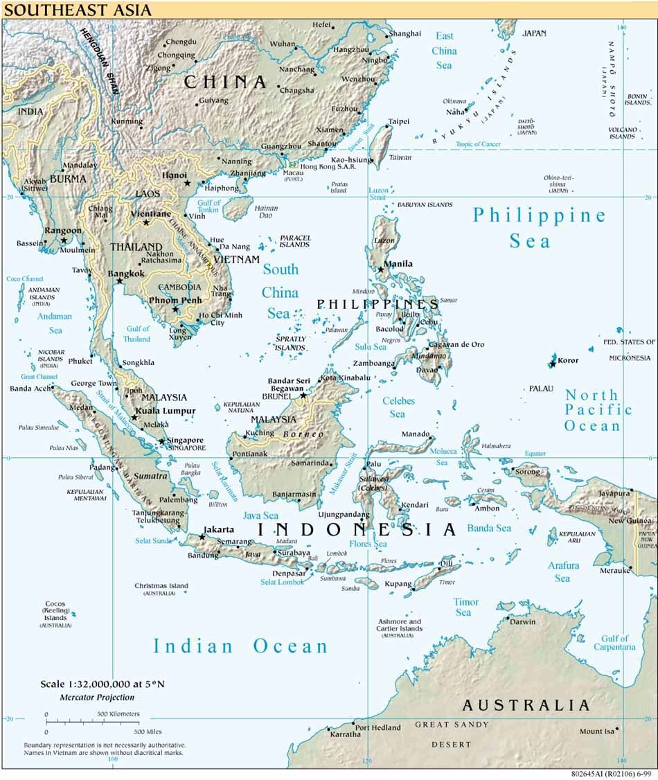 Southeast Asia Shaded Relief Map - Full size | Gifex