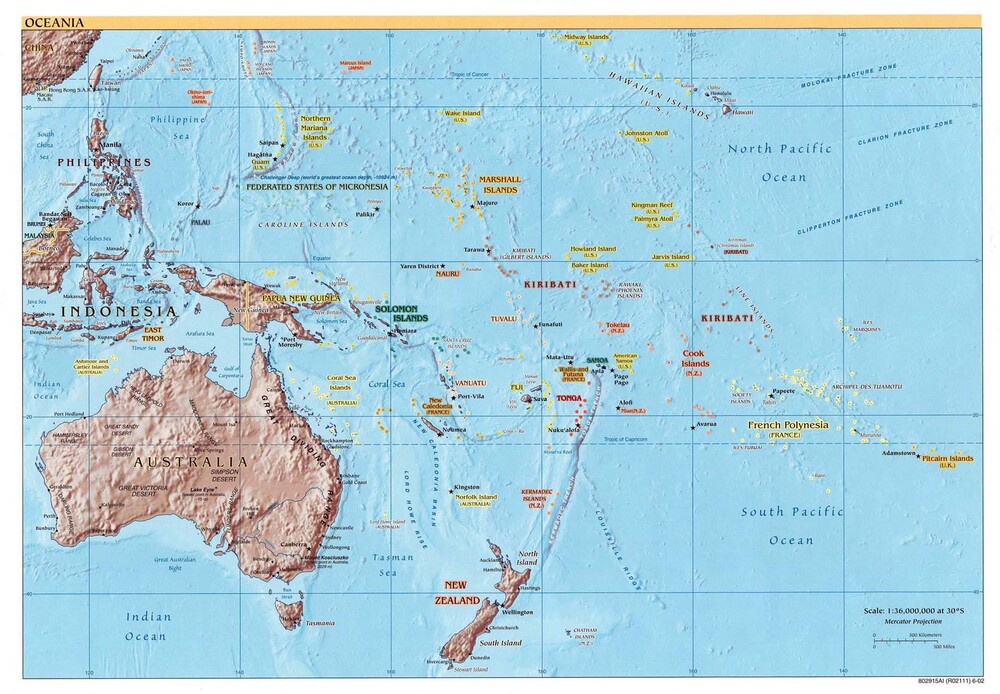 Mapa Físico De Oceanía Tamaño Completo Ex 6190