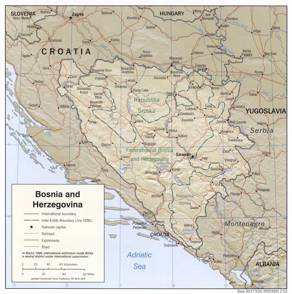 Bosnia and Herzegovina Physical Map 2002 - Full size | Gifex