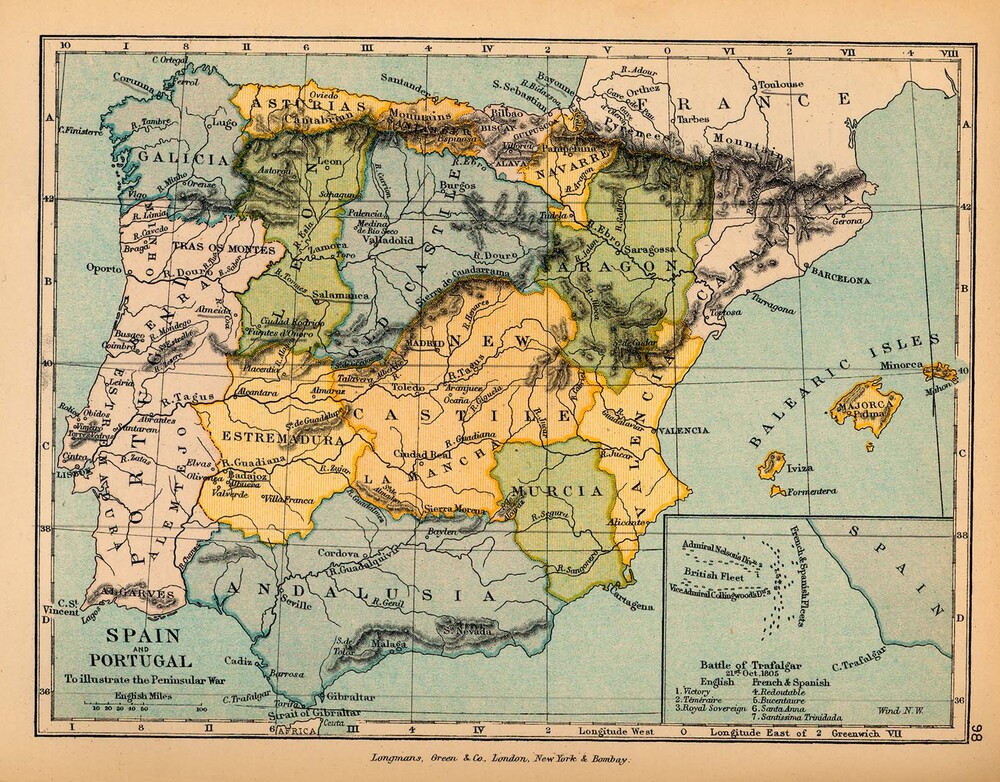 Map of Spain and Portugal, to illustrate the Peninsular War - Full size