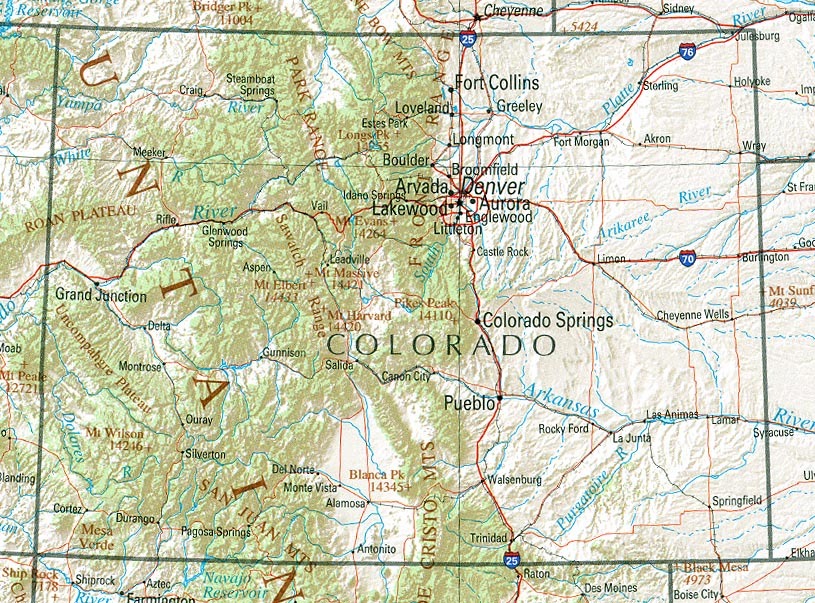 Mapa Físico De Colorado Tamaño Completo Ex 3792