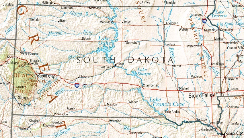 Physical Map Of South Dakota South Dakota Physical Map - Full Size | Gifex