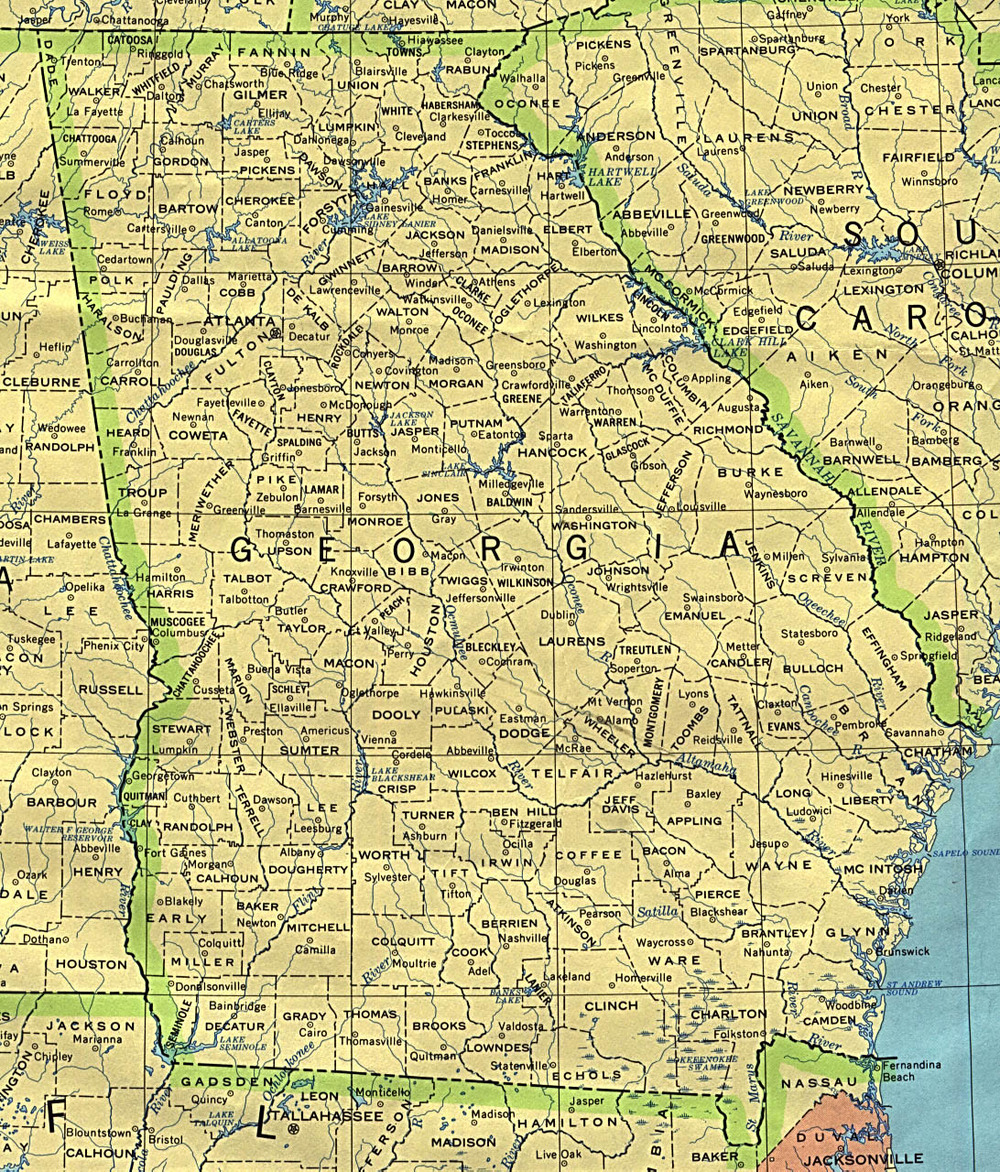 Mapa De Georgia Y Sus Condados Mapa Político De Georgia - Tamaño Completo | Gifex