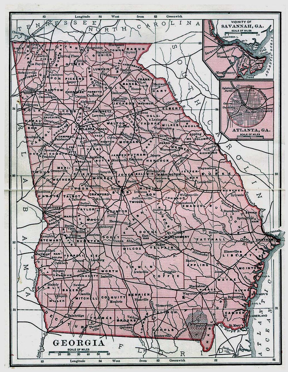 Mapa Del Estado De Georgia Estado De Georgia 1895 - Tamaño Completo | Gifex