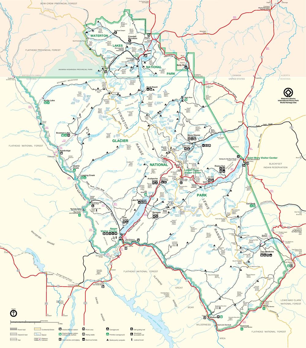 Waterton-Glacier International Peace Park Map - Full size | Gifex