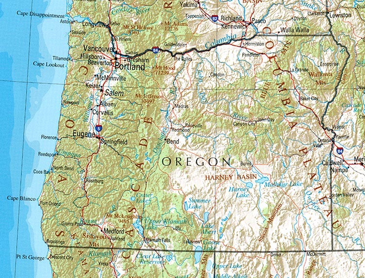 Oregon Physical Map - Full size | Gifex