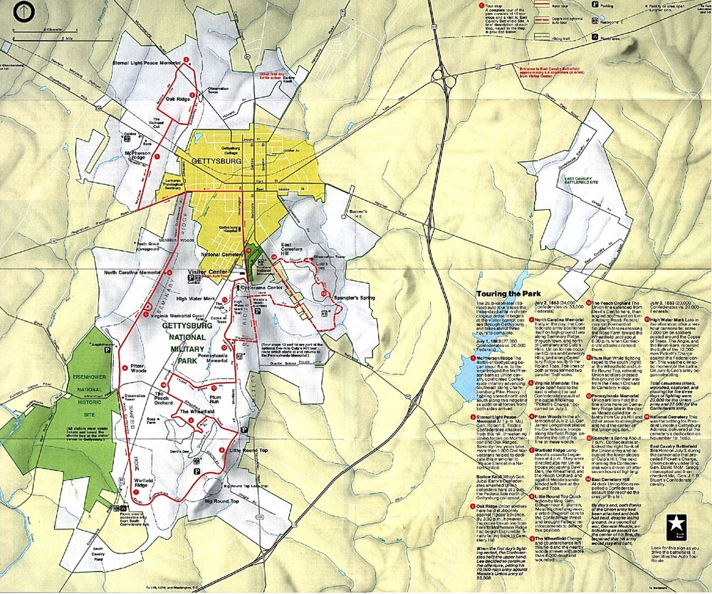 Gettysburg National Military Park Physical Map 
